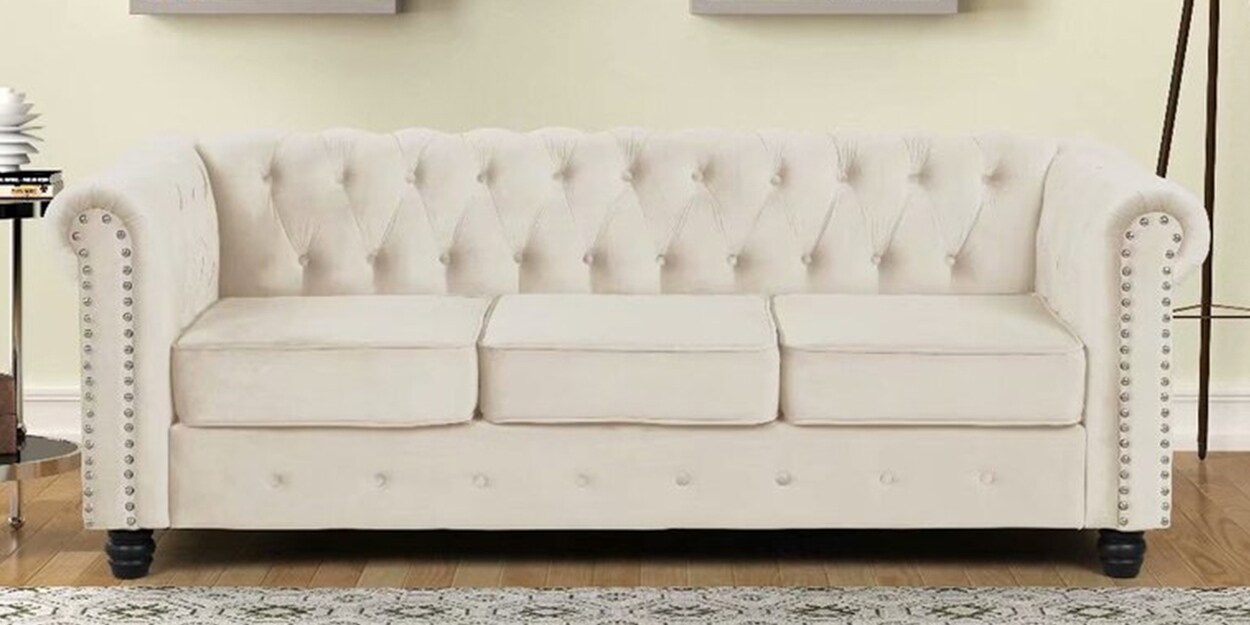 Buy Manchester Fabric 3 Seater Sofa in Beige Colour by Adorn Homez
