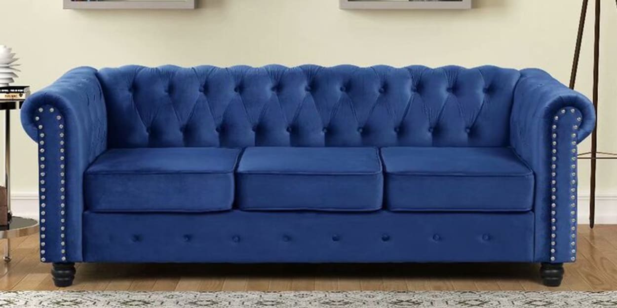 Buy Manchester Fabric 3 Seater Sofa in Blue Colour by Adorn Homez