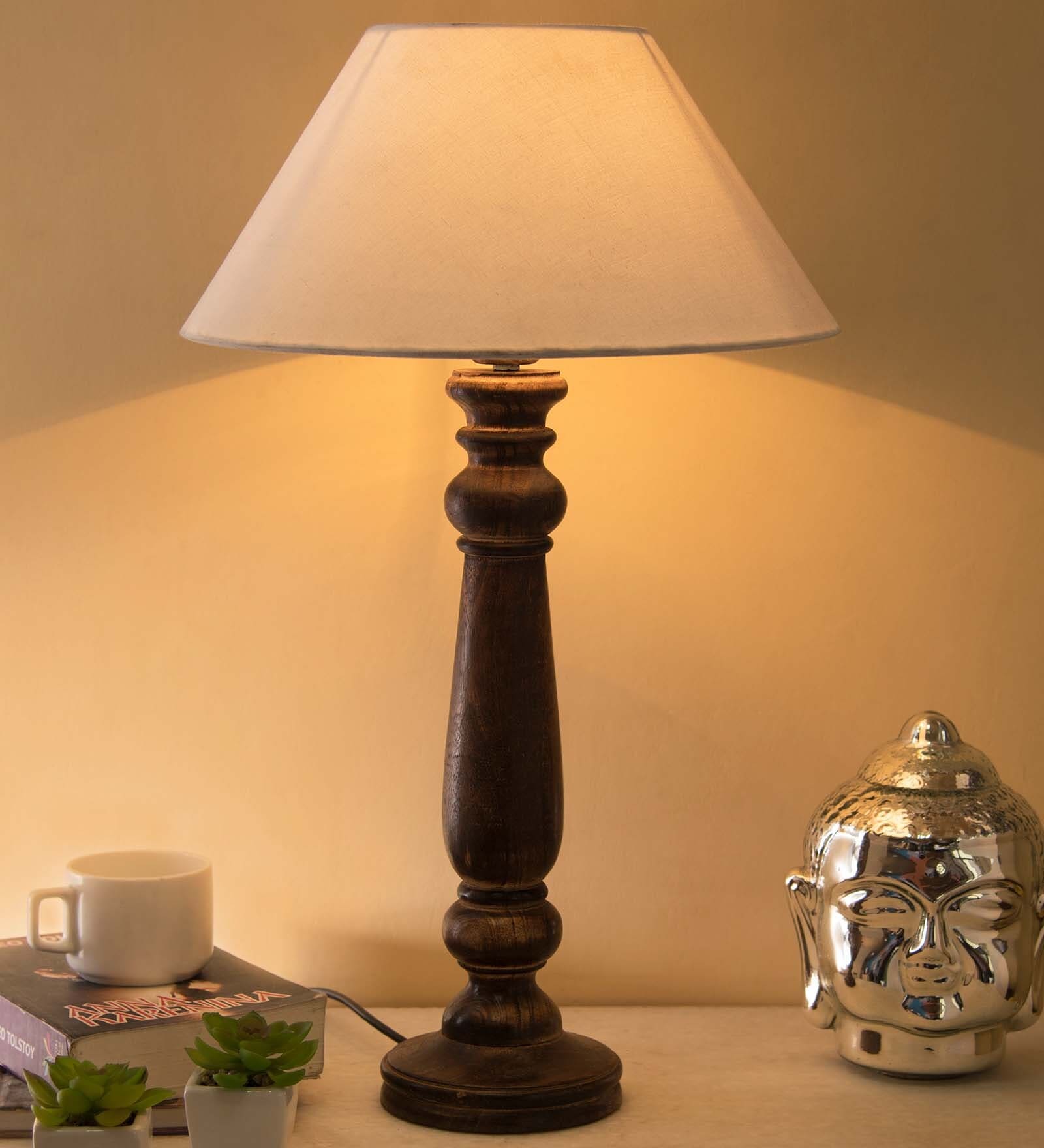 Mabel Antique Black Wood Table Lamp With White Shade
