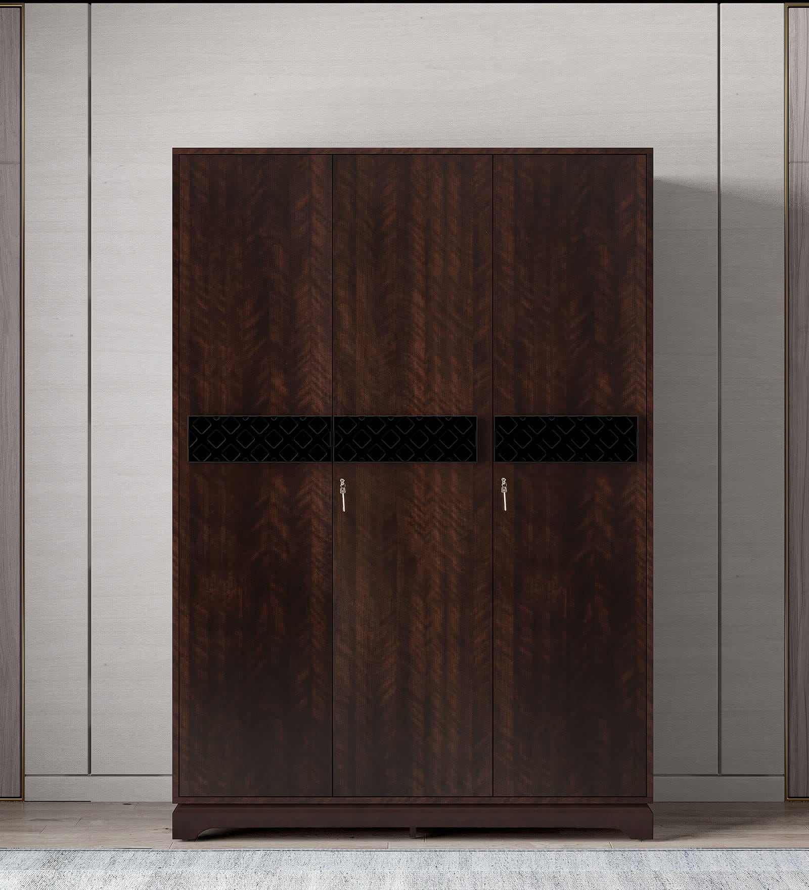 Madeline 3 Door Wardrobe With Drawer And Locker In Brown Finish