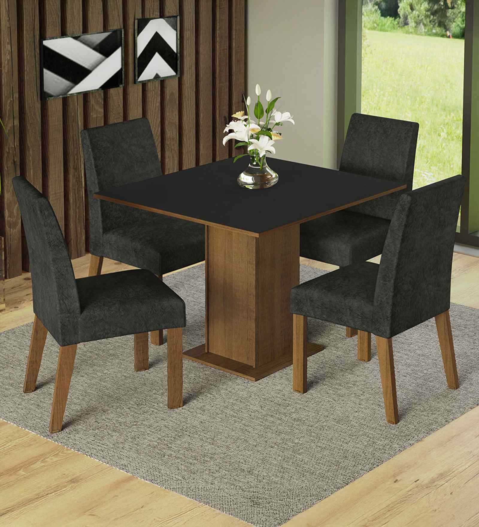 Madera 4 Seater Dining Set In Brown Finish