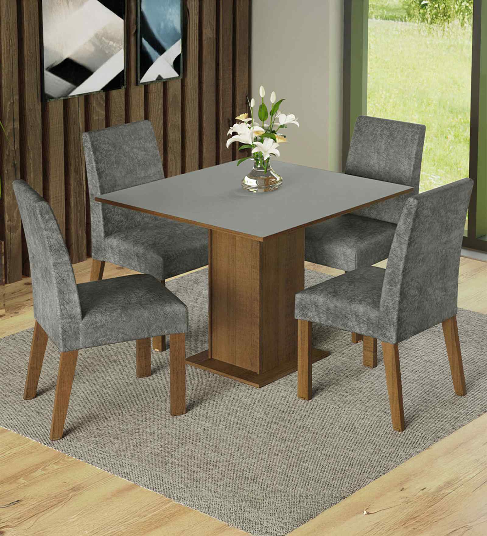 Madera 4 Seater Dining Set In Brown Finish
