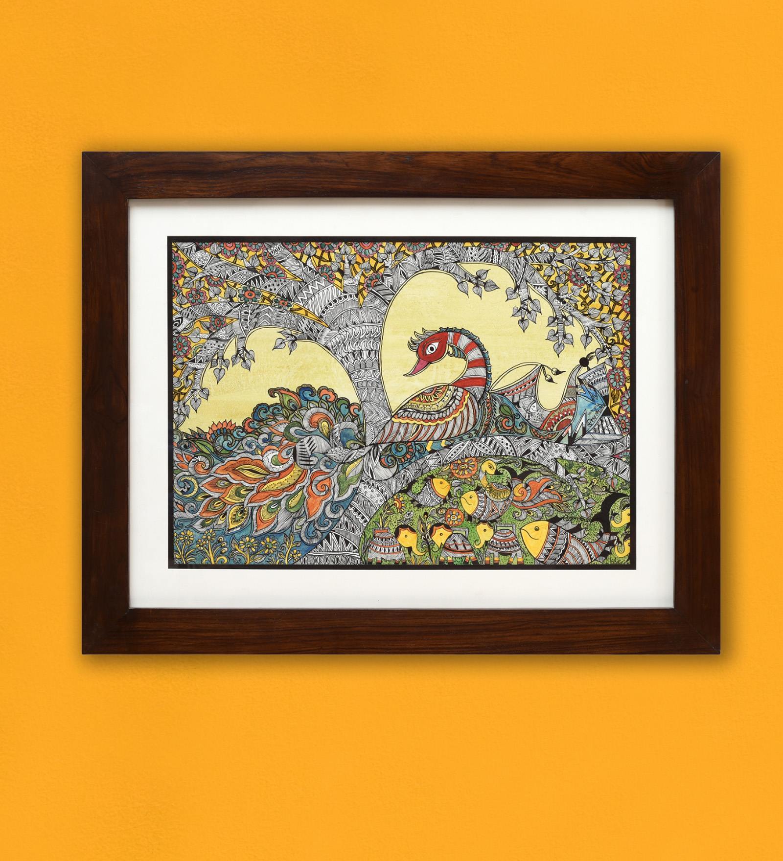 Madhubani & Kalamkari Multicolor Wood  Painting
