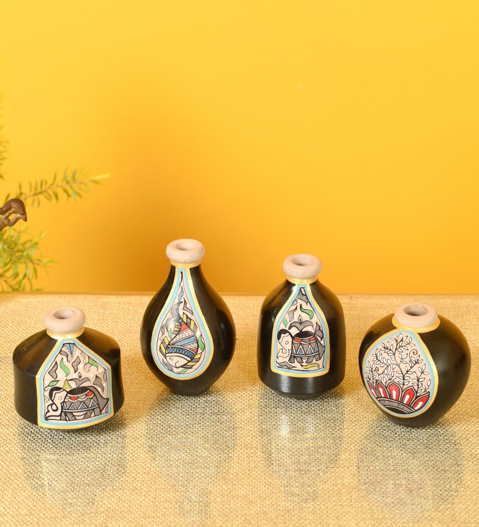 Madhubani Black Terracotta Table Vase