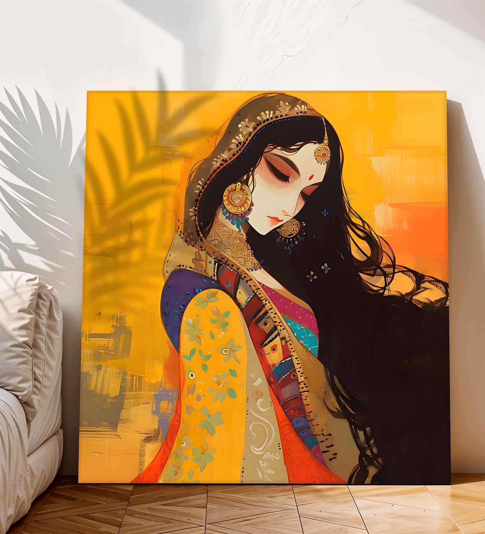 22 Inches Madhubani Canvas Stretched Wall Art Painting