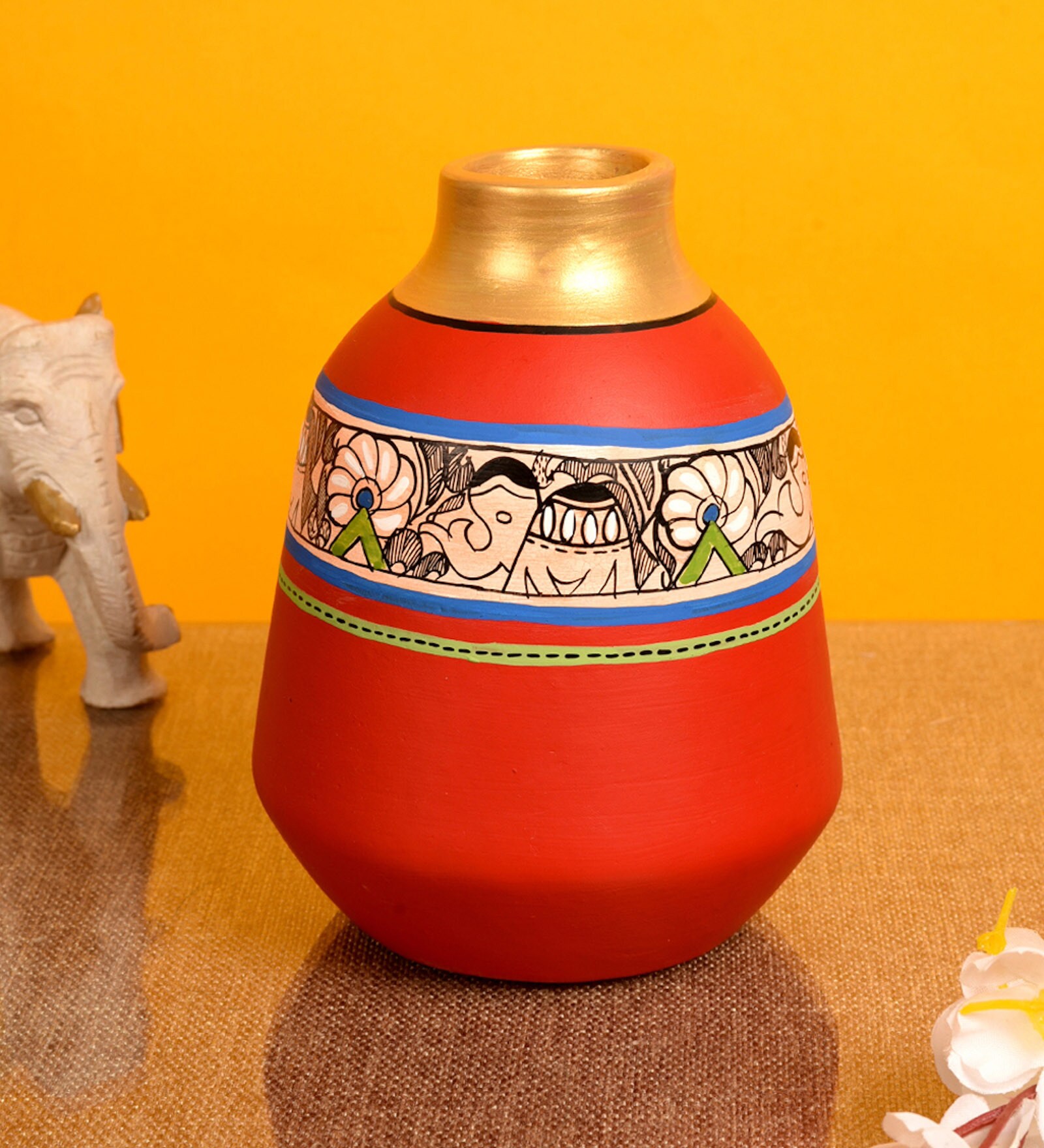 Madhubani Earthen Gazzel Red Terracotta Floor Vase