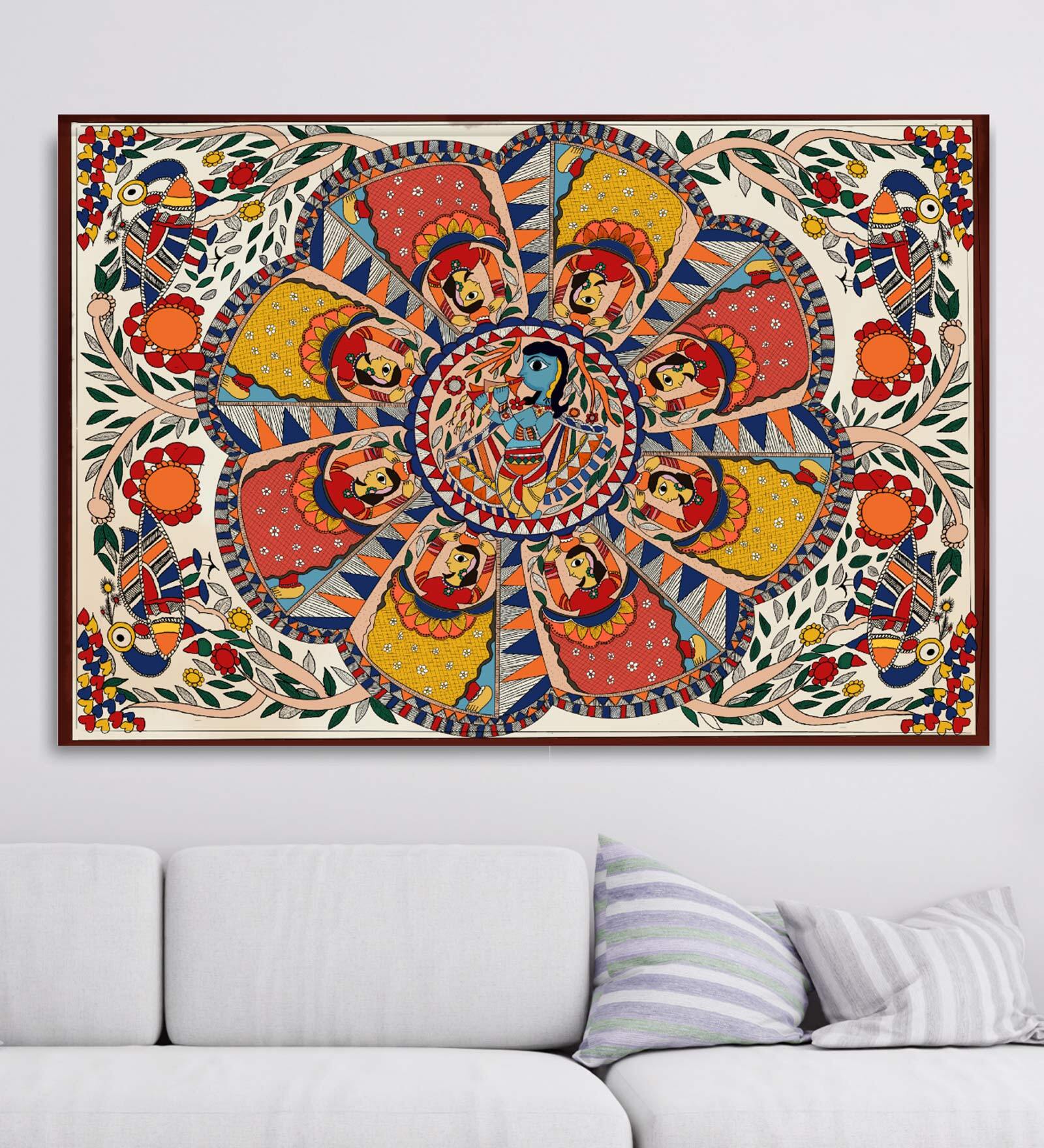 Madhubani Theo Multicolour Canvas Framed Spiritual Art Print