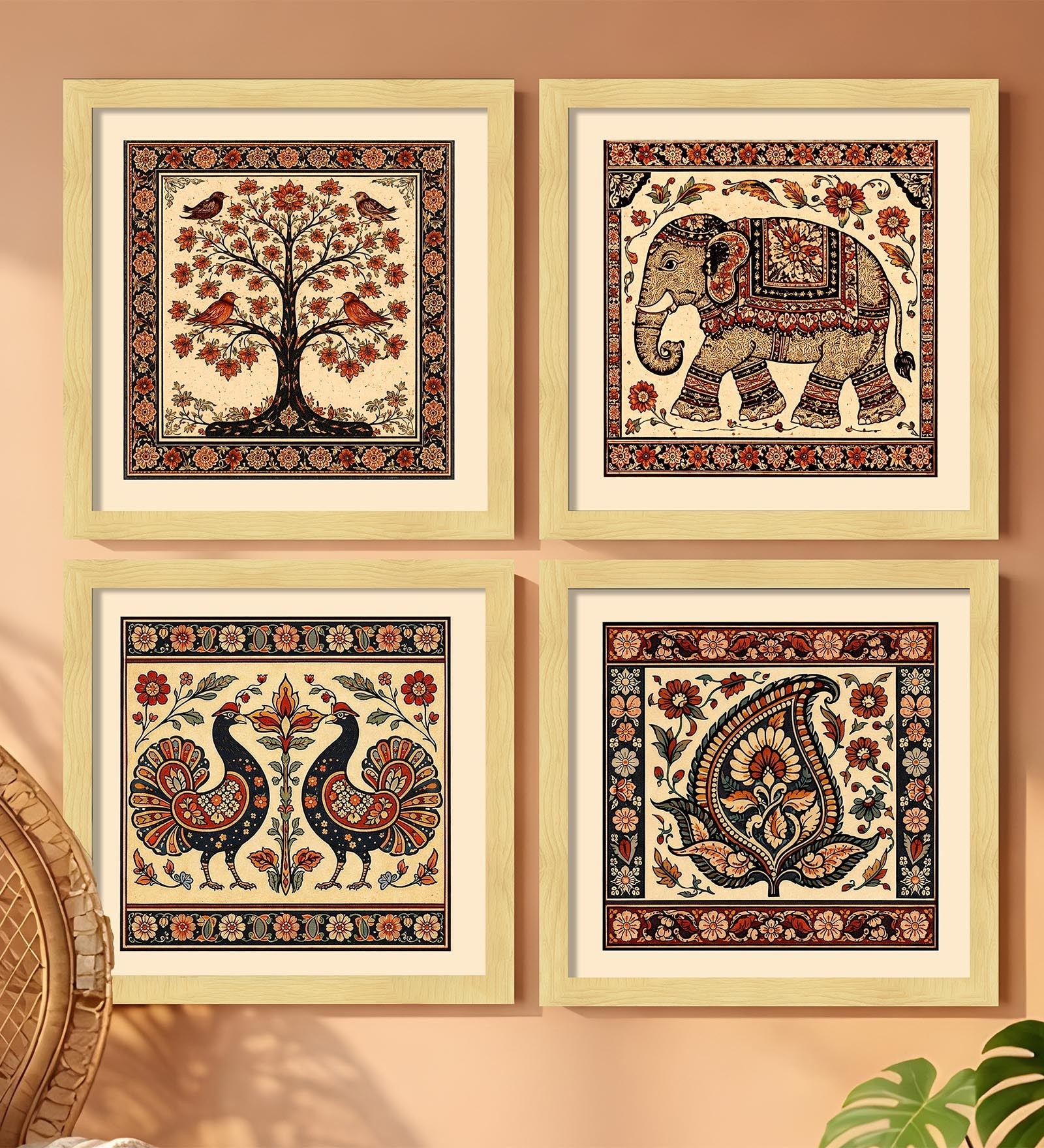 Madhubani Nature Set of 4 Framed Posters