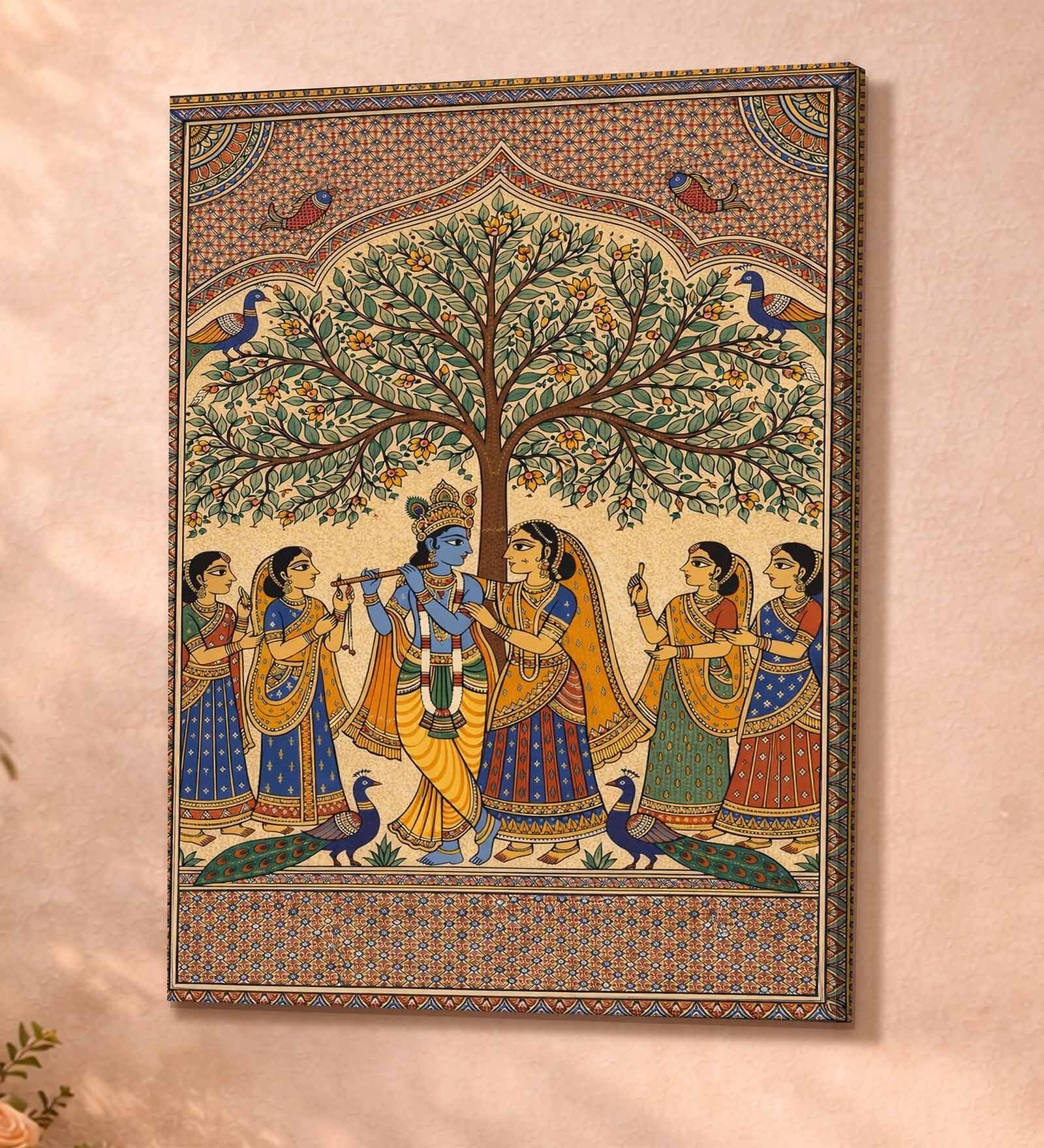 Madhubani Radha Krishna Ji Stretched Canvas Painting