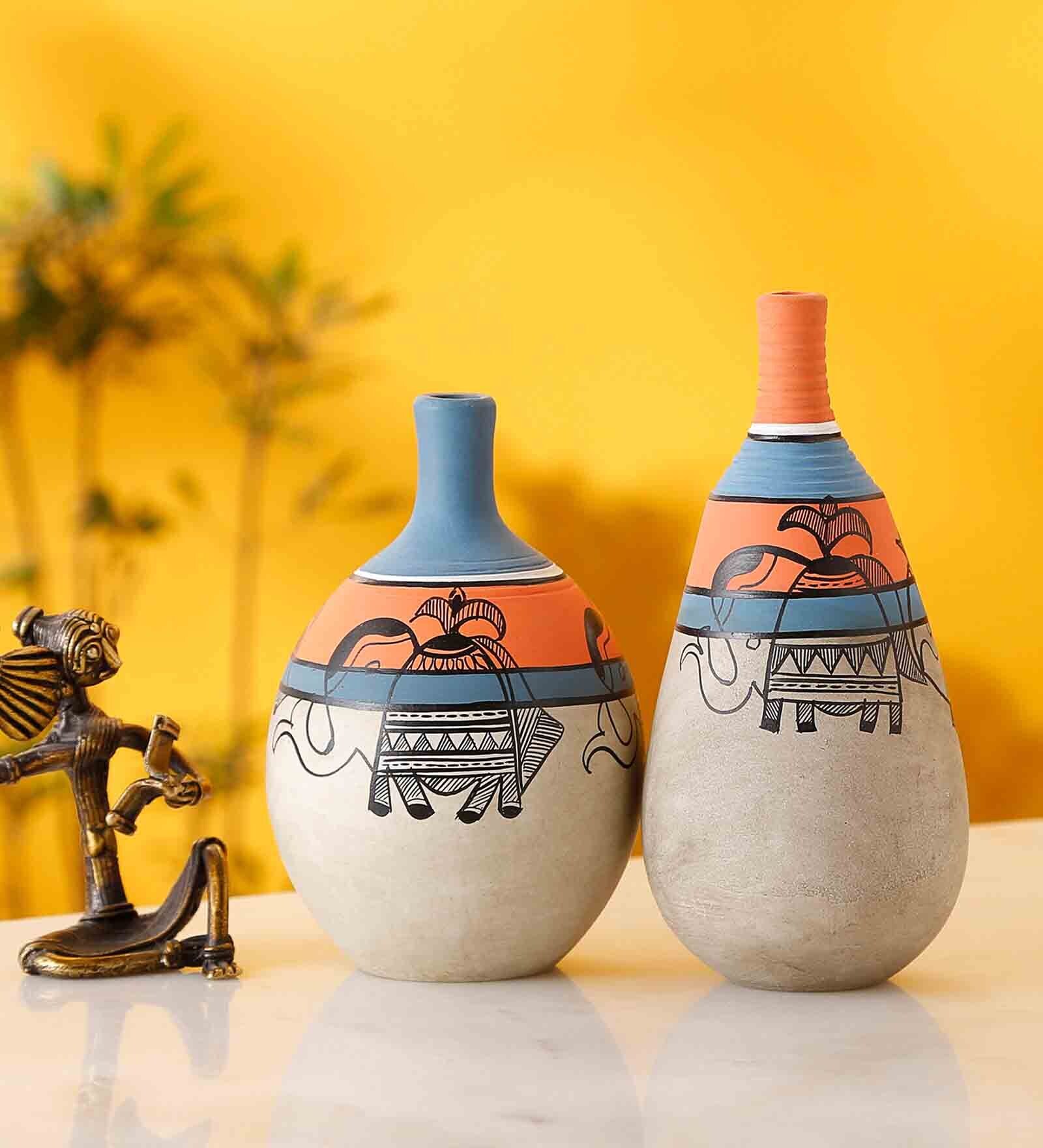 Madhubani Tattoo Art (Set Of 2) Table Vase