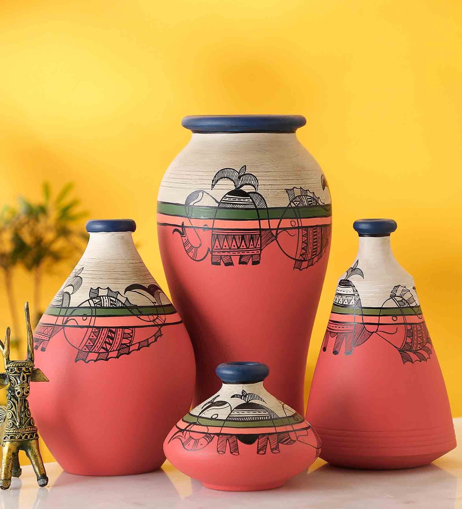 Madhubani Tattoo Art (Set Of 4) Floor Vase