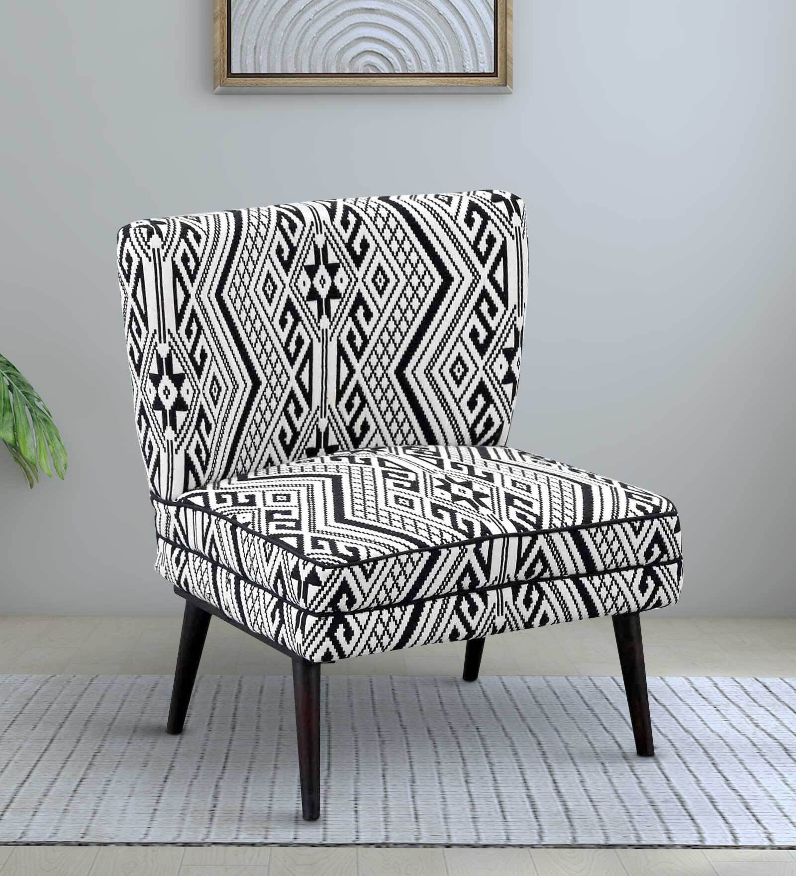 Madigan Fabric Slipper Chair In White & Black Colour