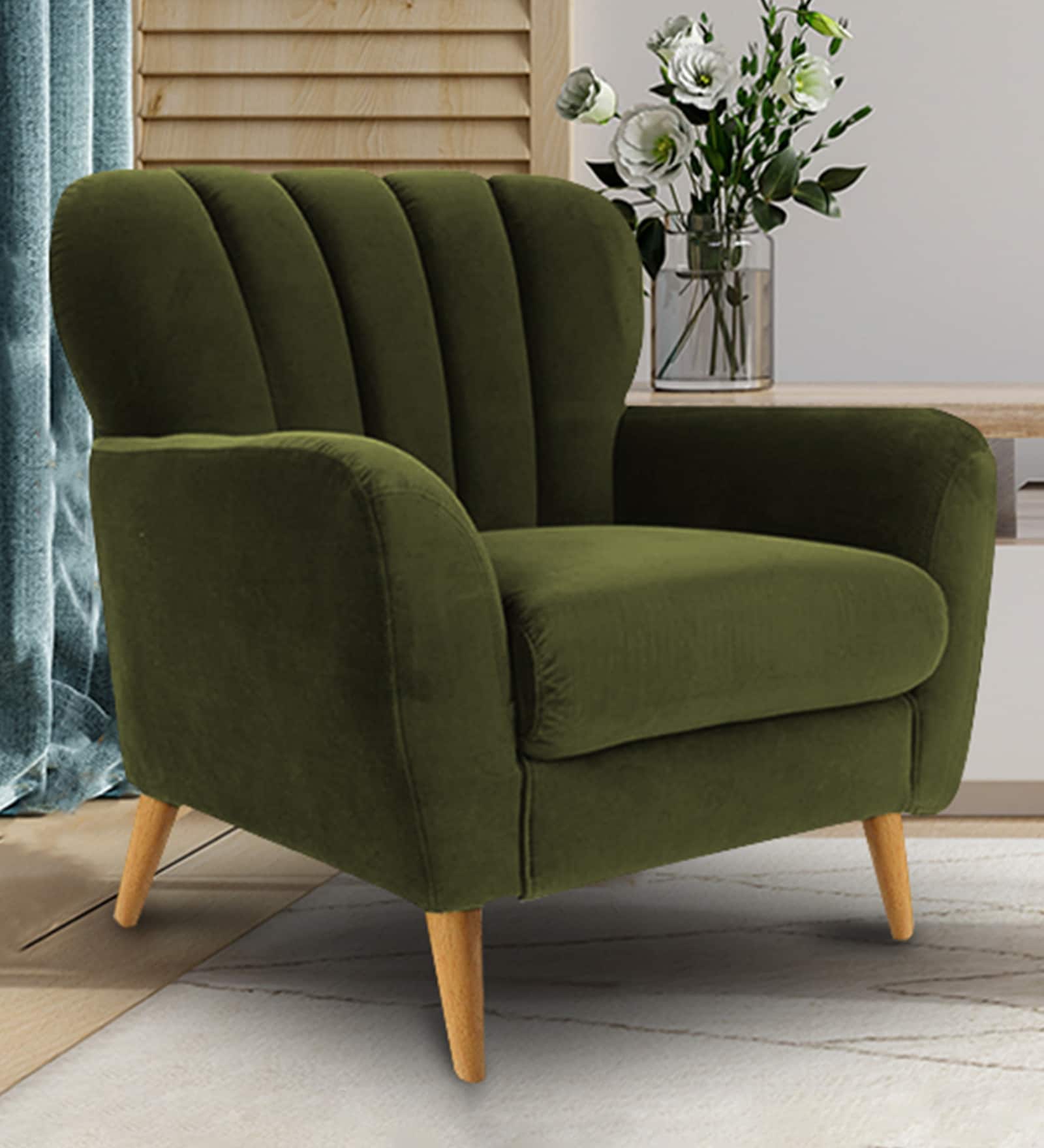 Buy madison fabric lounge chair in dark olive green colour at 11 off