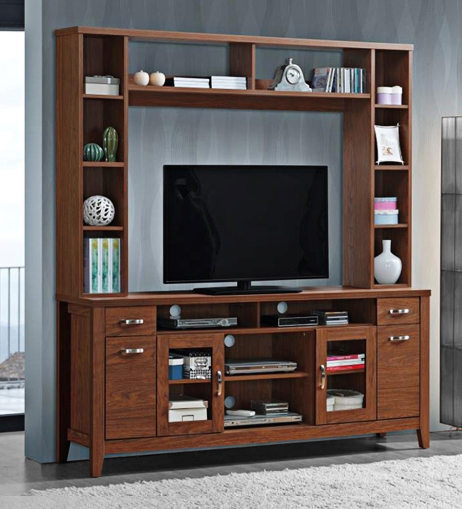 Buy Madison Wall TV Unit in Dark Brown Finish by Evok Online - TV Units ...