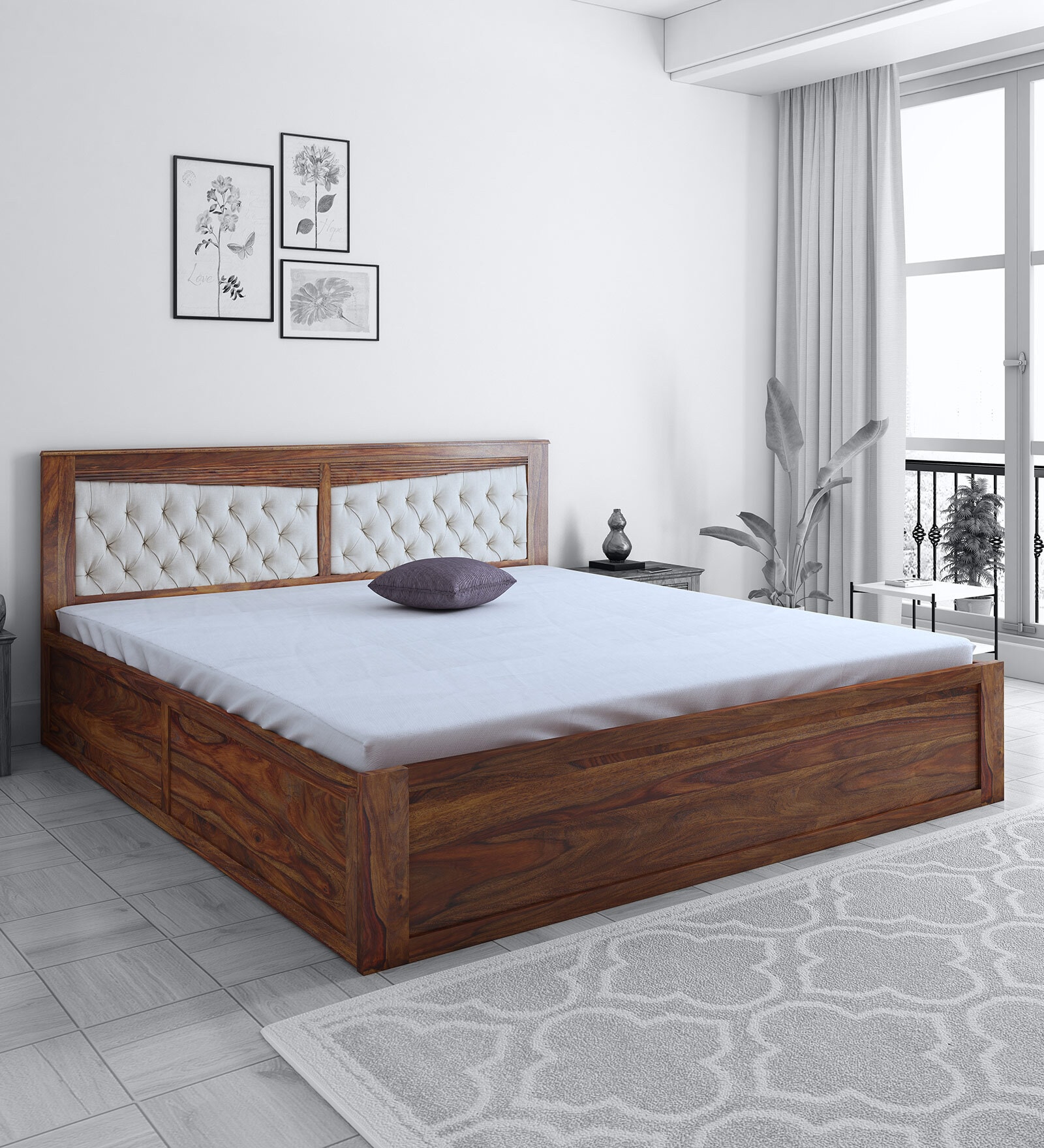 Buy Madrid Sheesham Wood King Size Bed in Brown Finish with Box Storage ...