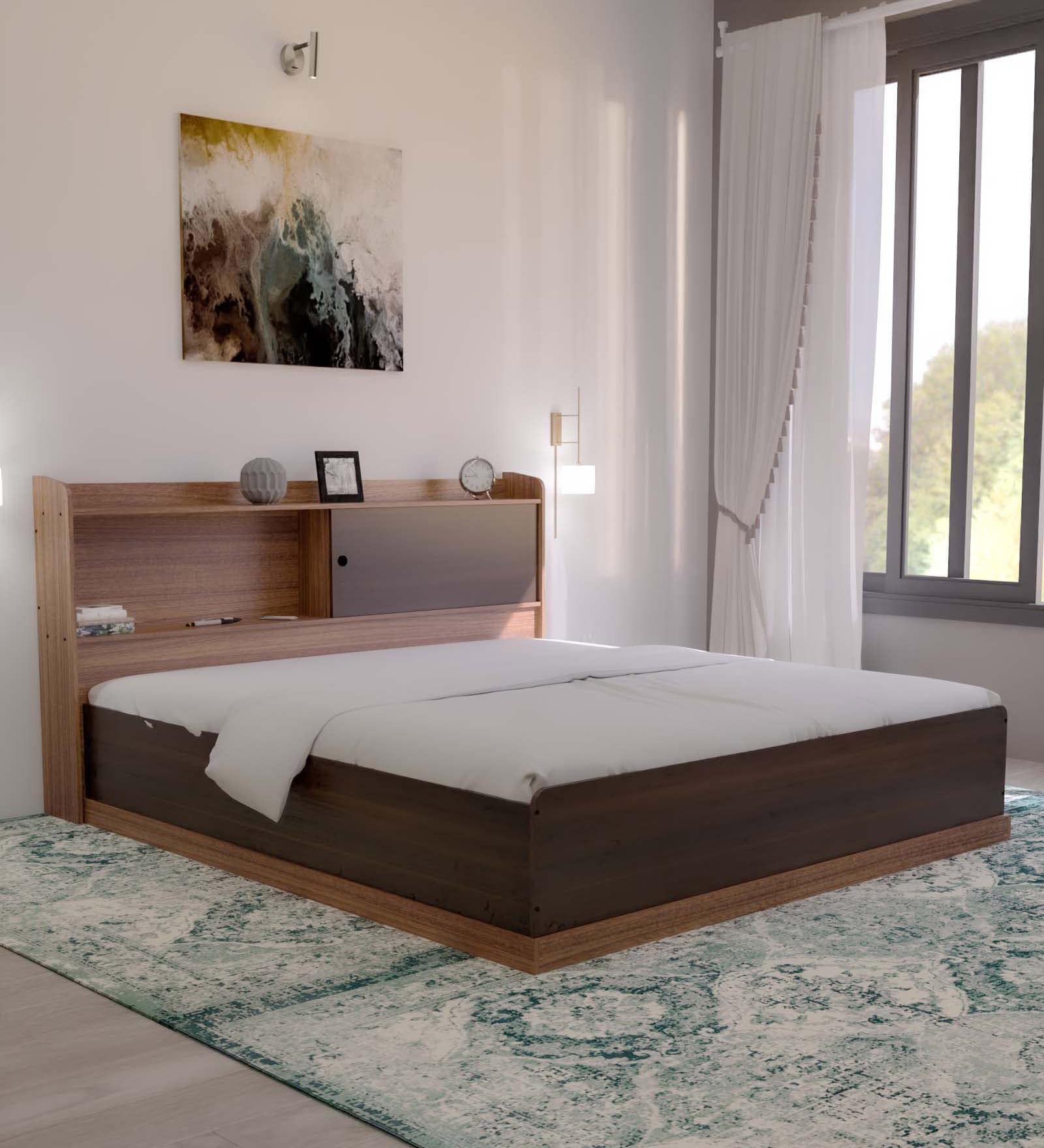 Madrid King Size Bed in Teak Finish with Box Storage