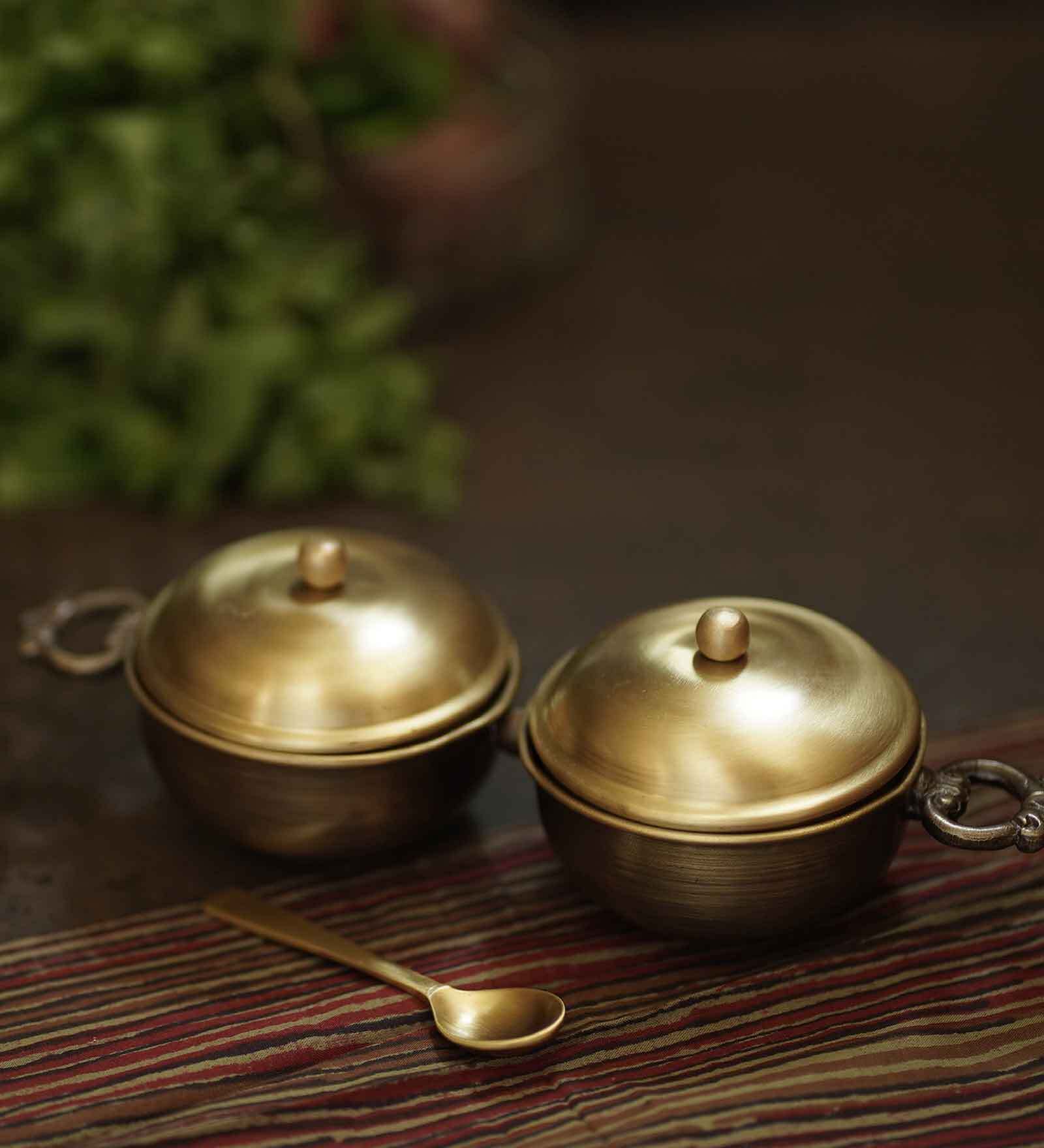 Buy Madurai Rangoli 150ml Brass Dip Bowl with Spoon by Courtyard at 14% ...