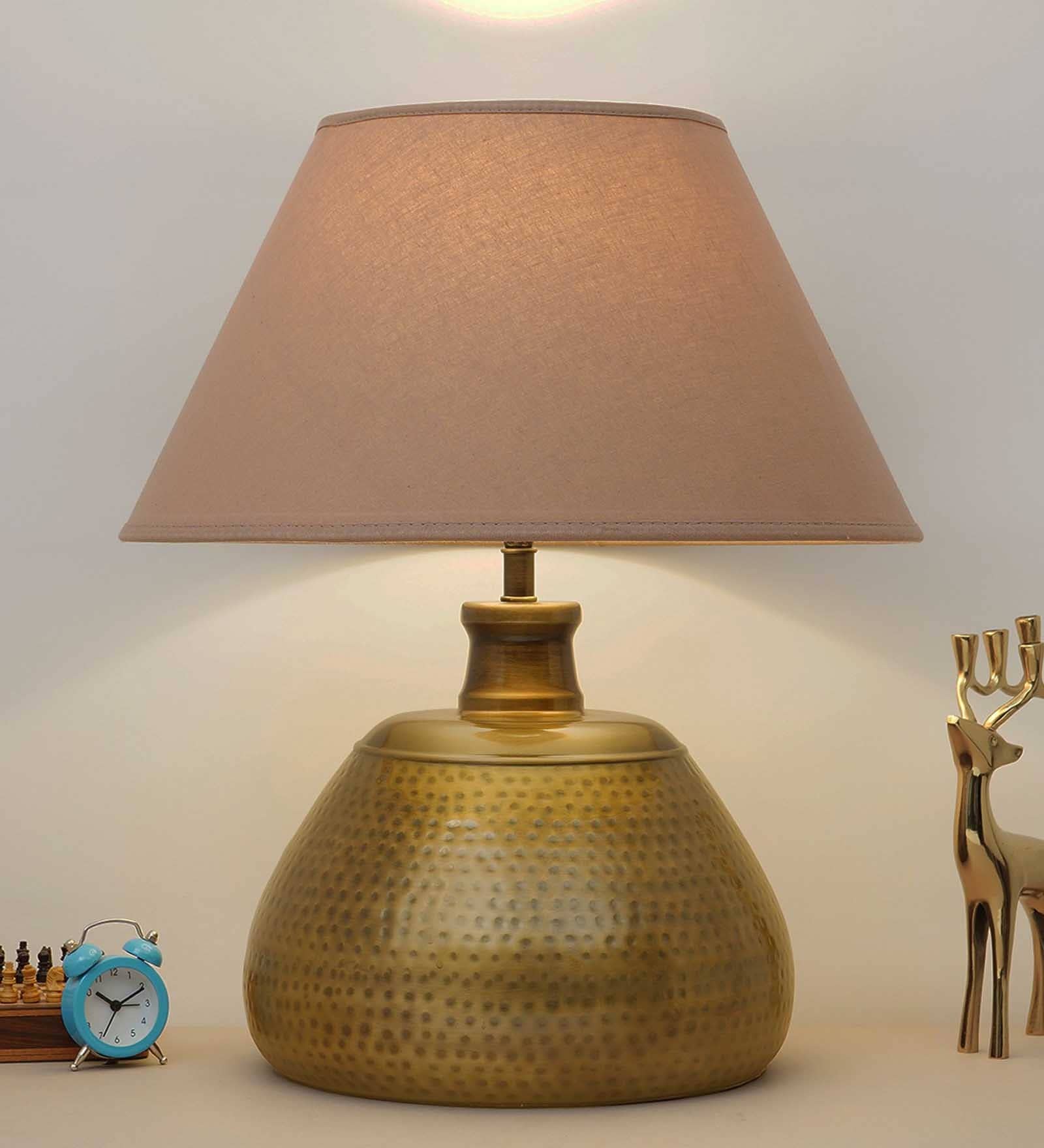 Gaze Beige Cotton Fabric Shade Night Lamp With Metal Base