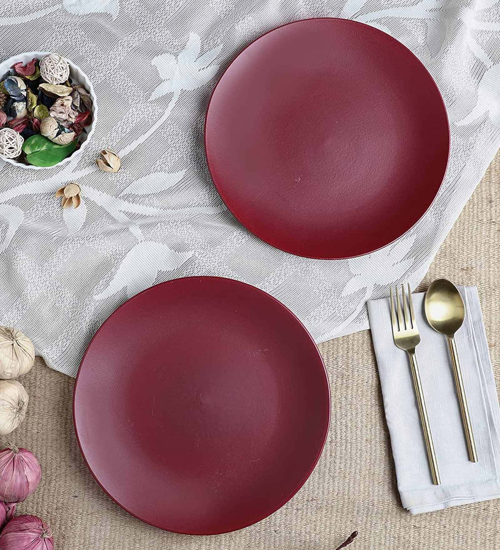 Solid Matte 7 Inch Red Ceramic (Set of 2) Quarter Plate