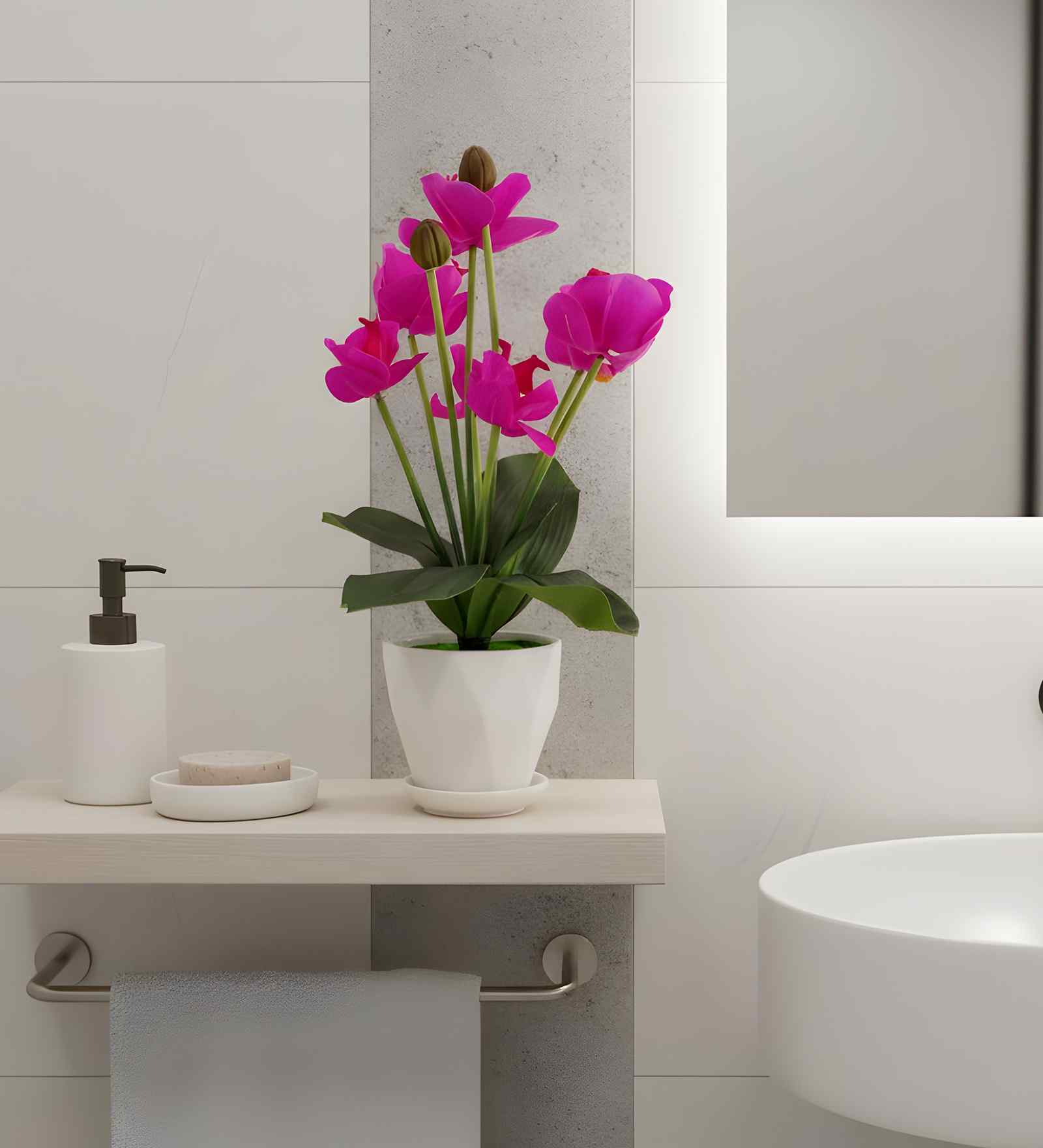 Magenta Silk Fabric Orchid Radiance Arrangement Pot With Flower