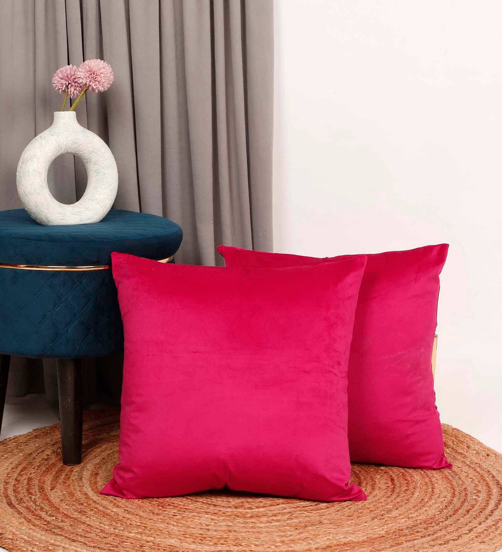 Magenta Velevt Solids 16x16 inches  Regular Cushion Covers  (2Pcs)