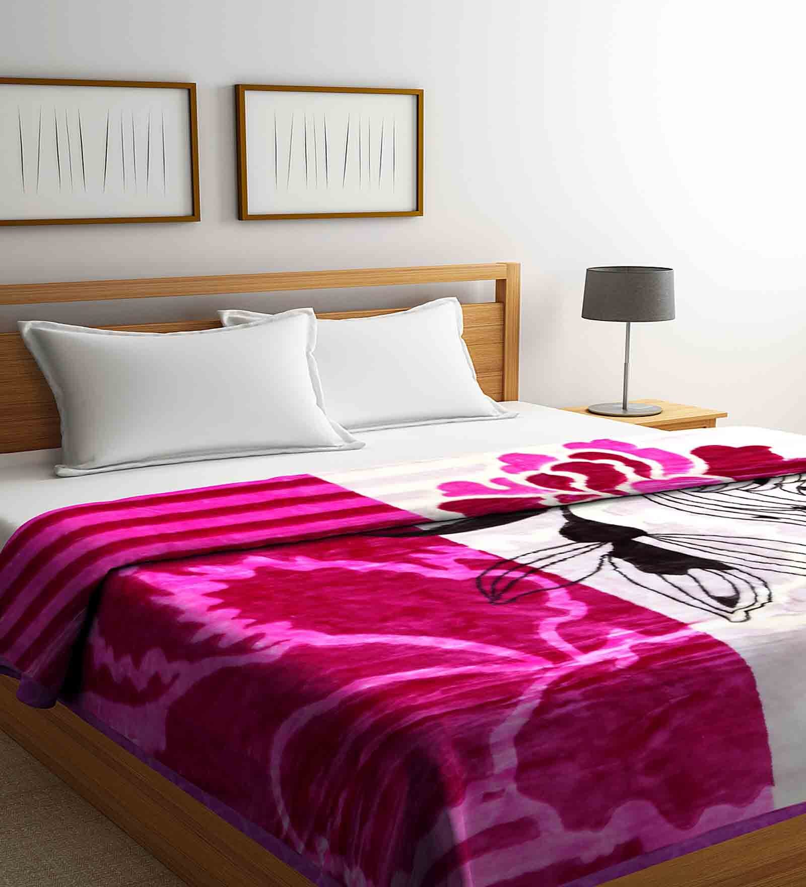 Magenta Floral Wool 600 GSM Double Bed Blanket