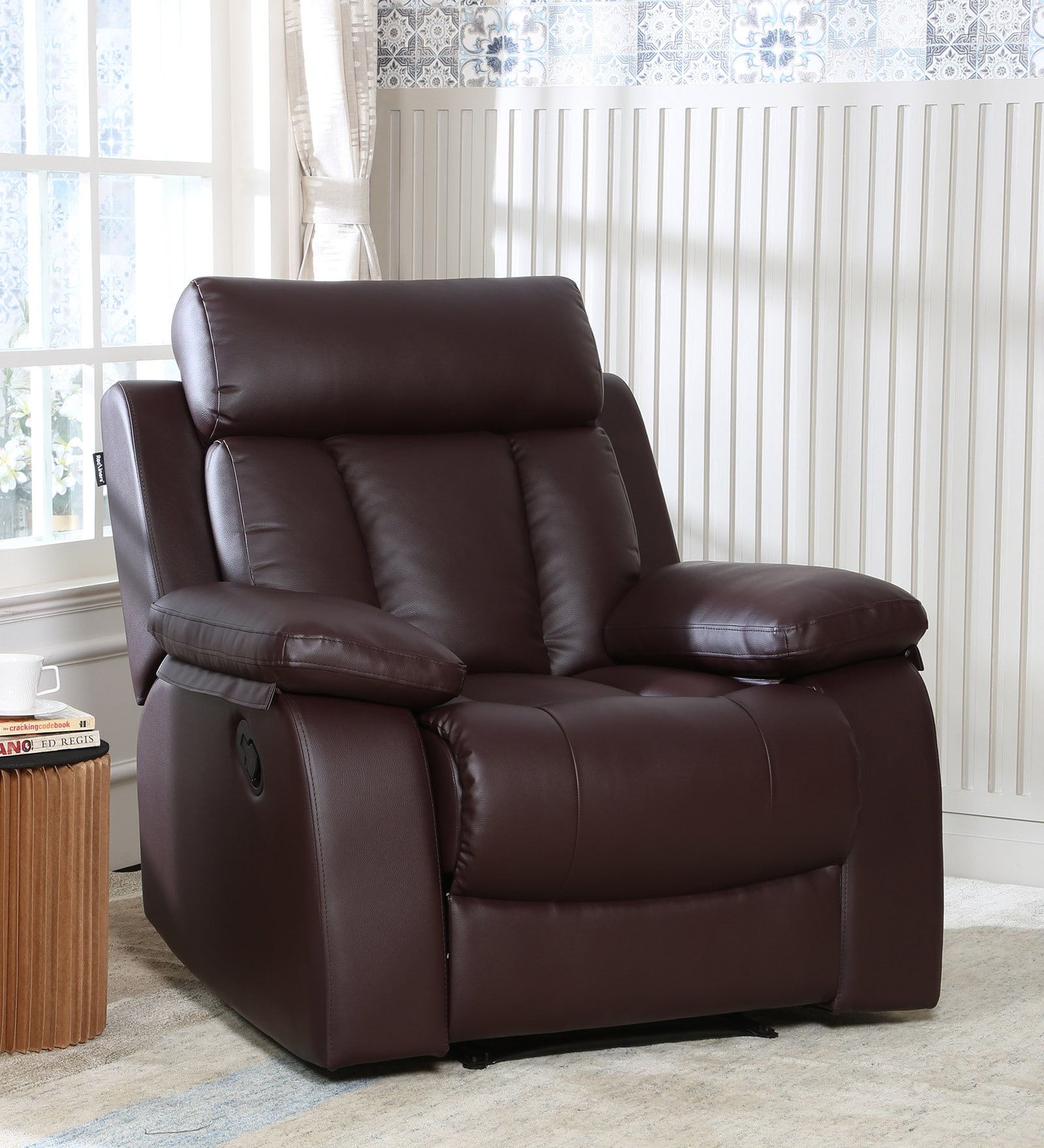 Magna Leatherette Manual 1 Seater Recliner In Dark Brown Colour