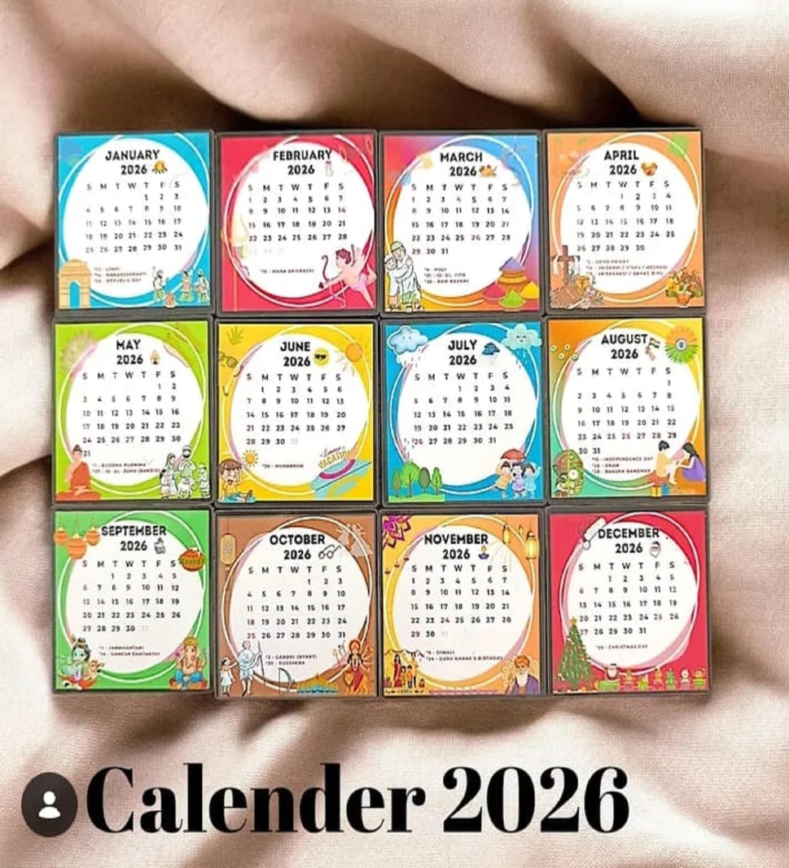2026 All Months Calendar Fridge Magnets