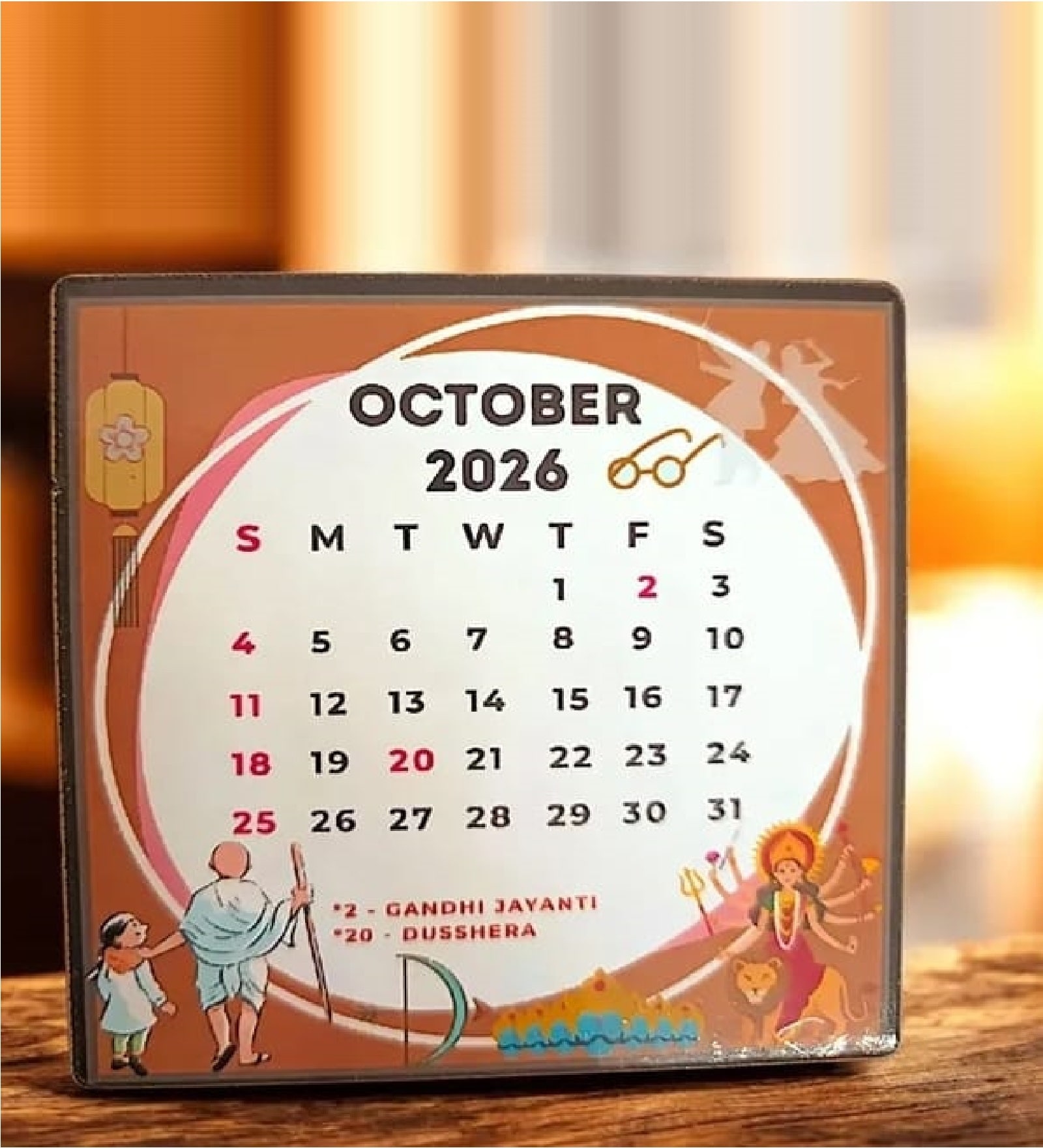 October 2026 Calendar Fridge Magnet