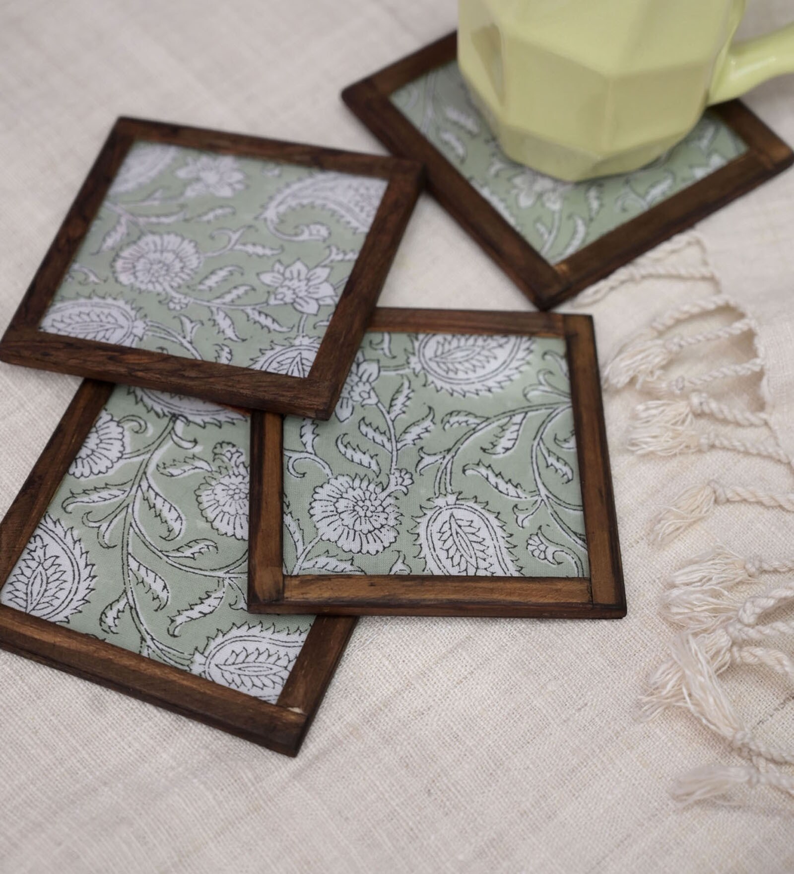 Magnolia Green  Cotton 4 Pcs Coasters