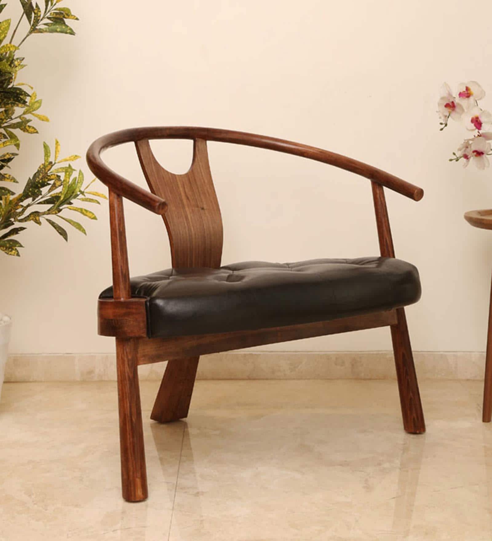 Buy Maharaja Solid Wood Armchair in Walnut Finish by F9 Furnichair