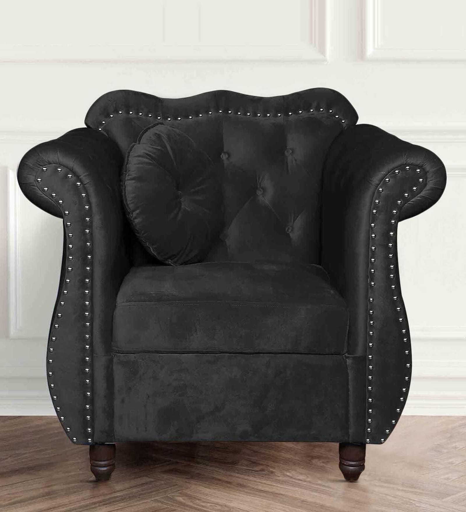 Buy Maharaja Velvet 1 Seater Sofa in Black Colour at 23% OFF by ...