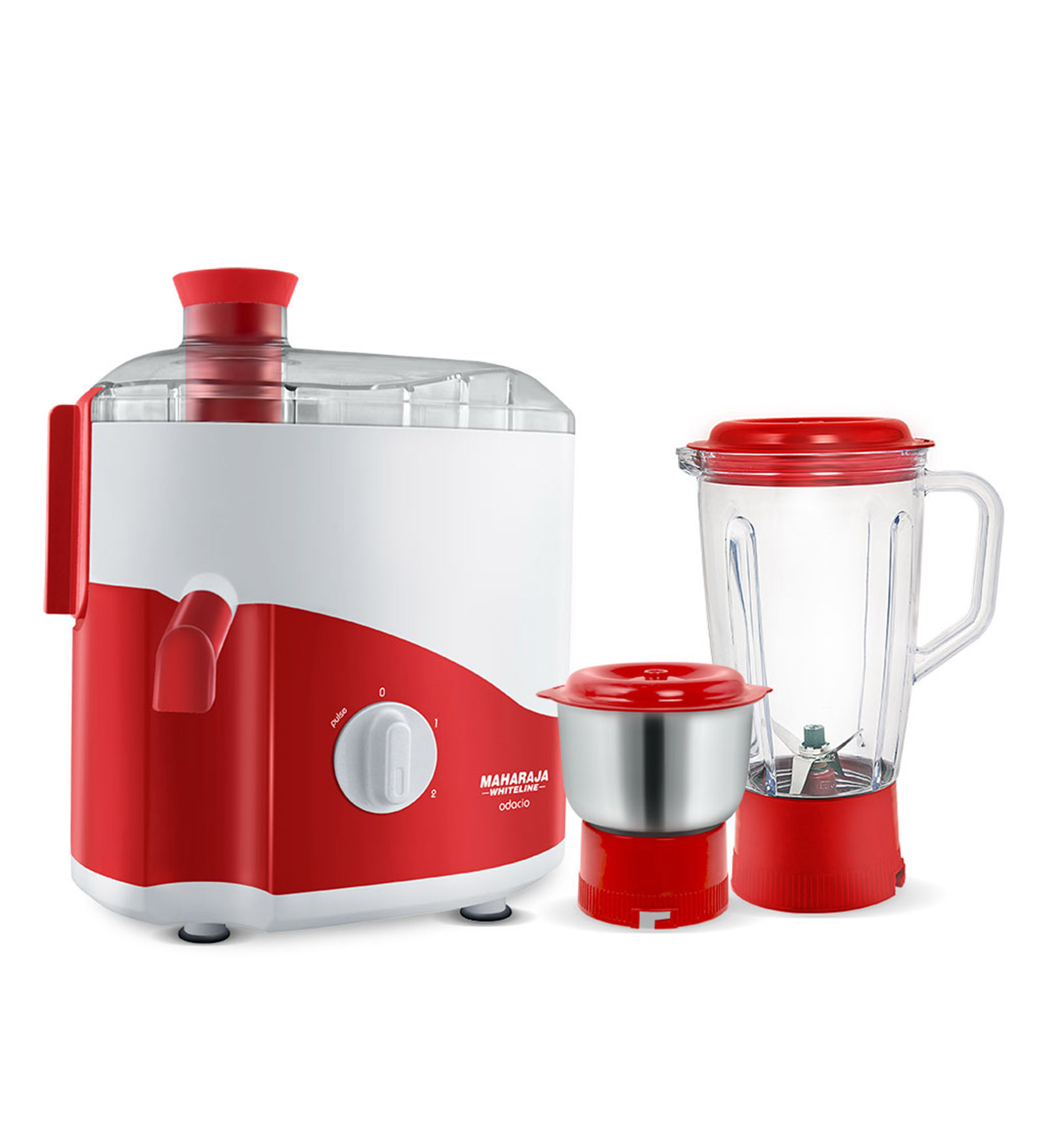 Maharaja Whiteline 2 Jars 450W  Red Juicer Mixer Grinder (Model No: ODACIO)