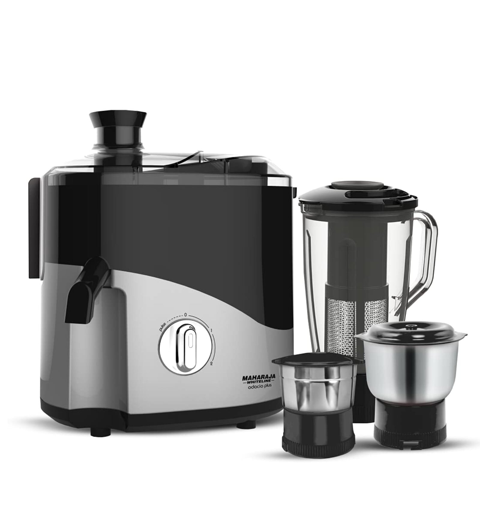 Maharaja Whiteline Odacio Plus 550-Watt Juicer Mixer Grinder with 3 Jars (Black/Silver)