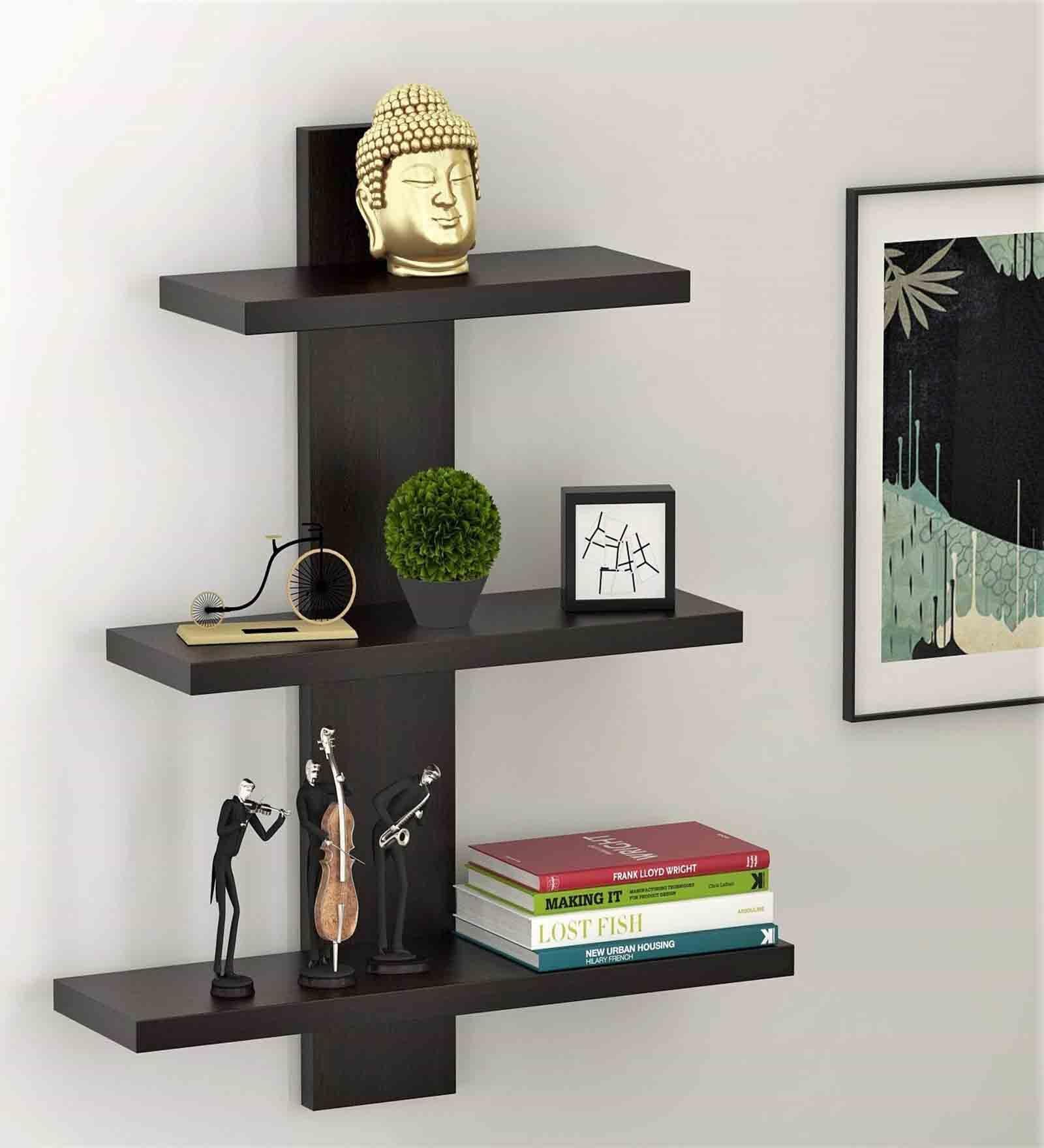Mahogany Plywood, Cloth, Goldfoil, Paints & Semi Precious Stones Wall Shelf