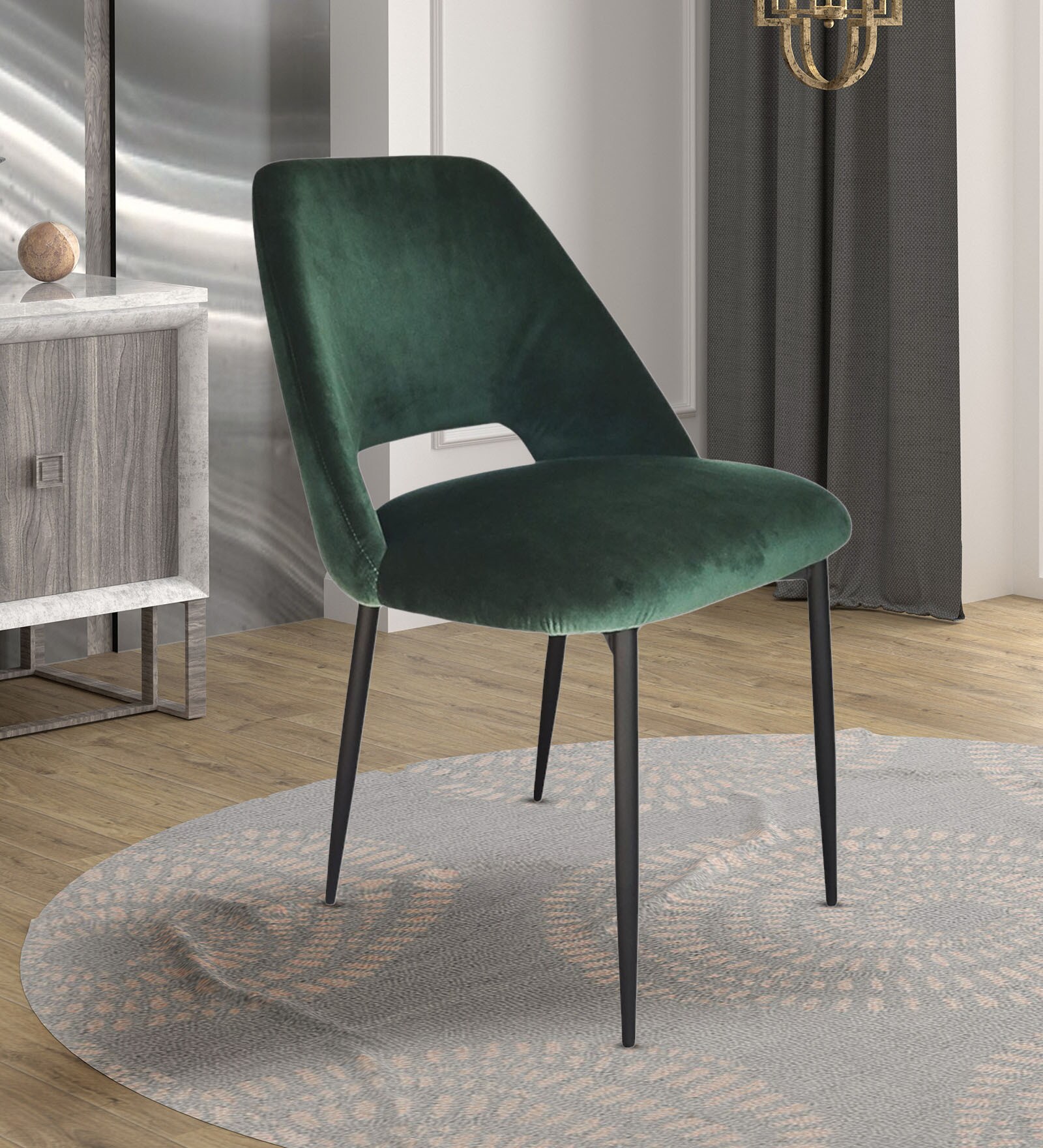 Mahov Velvet Fabric Dining Chair In Green Colour