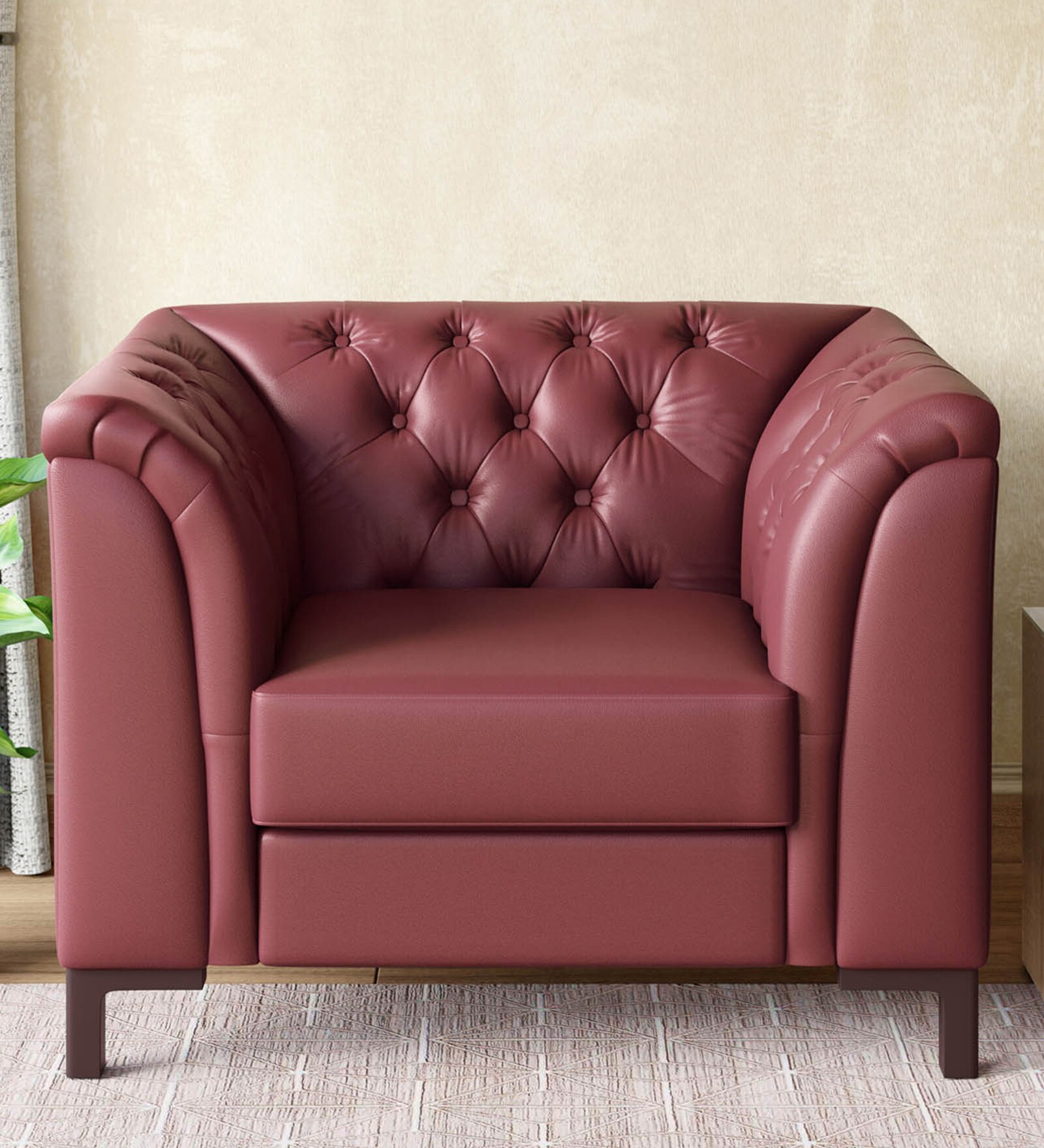Majesta Leather 1 Seater Sofa In Cherry Colour