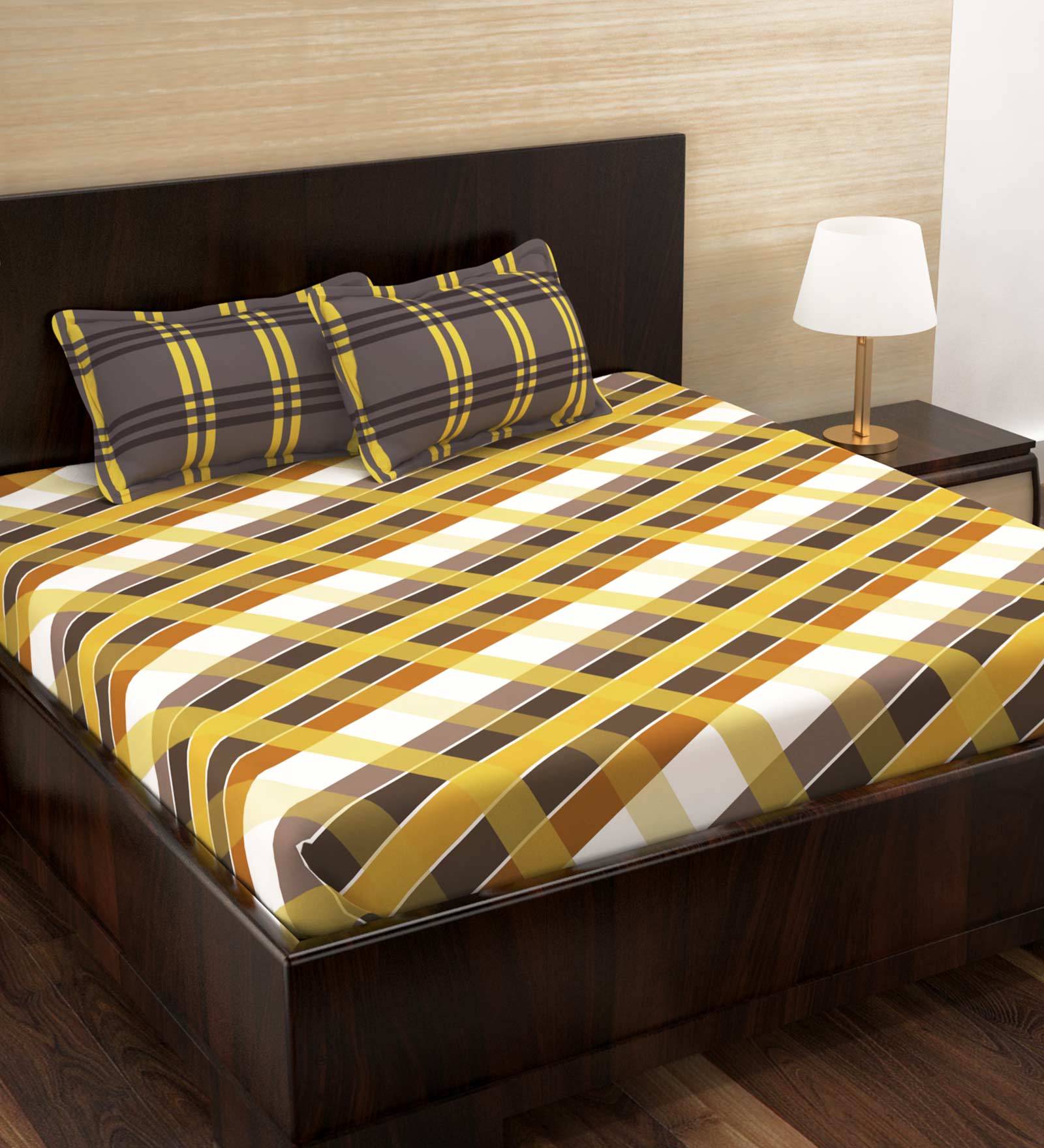 Buy Majestic 100 Cotton 152TC Double Bedsheet with 2 Pillow Cover by