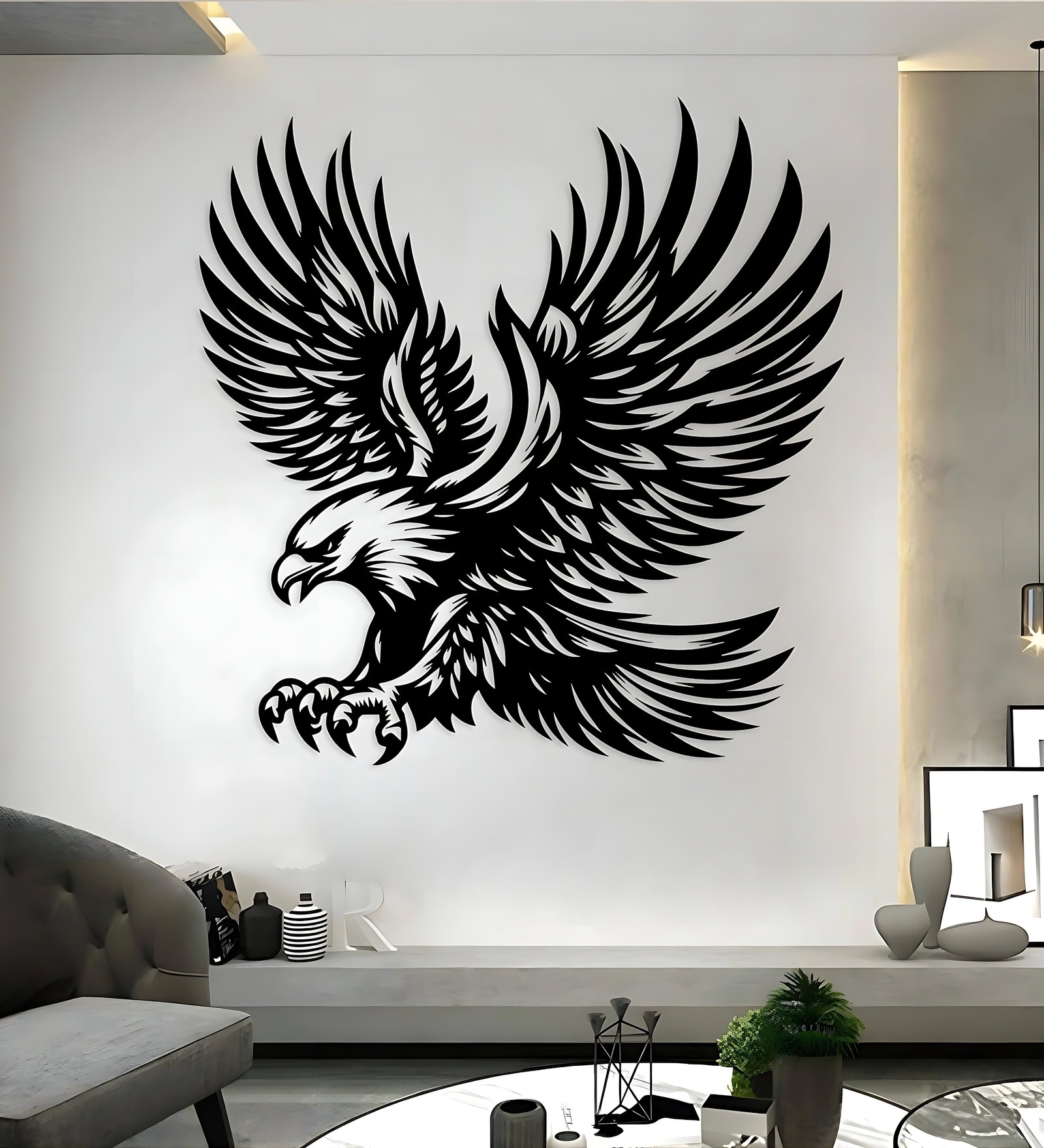 Majestic Detailed Eagle Silhouette Metal Wall Art Decor