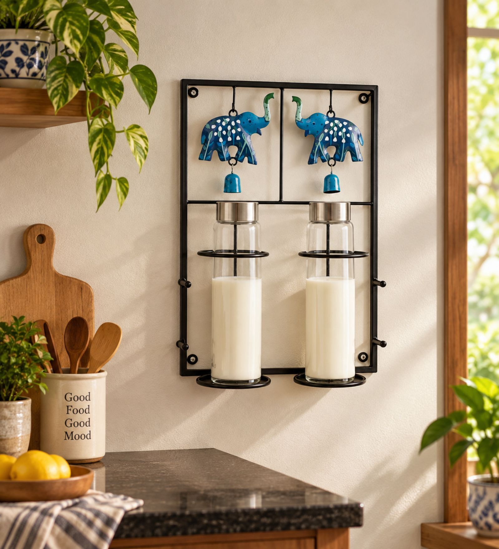 Majestic Elephant Handcrafted Metal Bottle Holder Stand