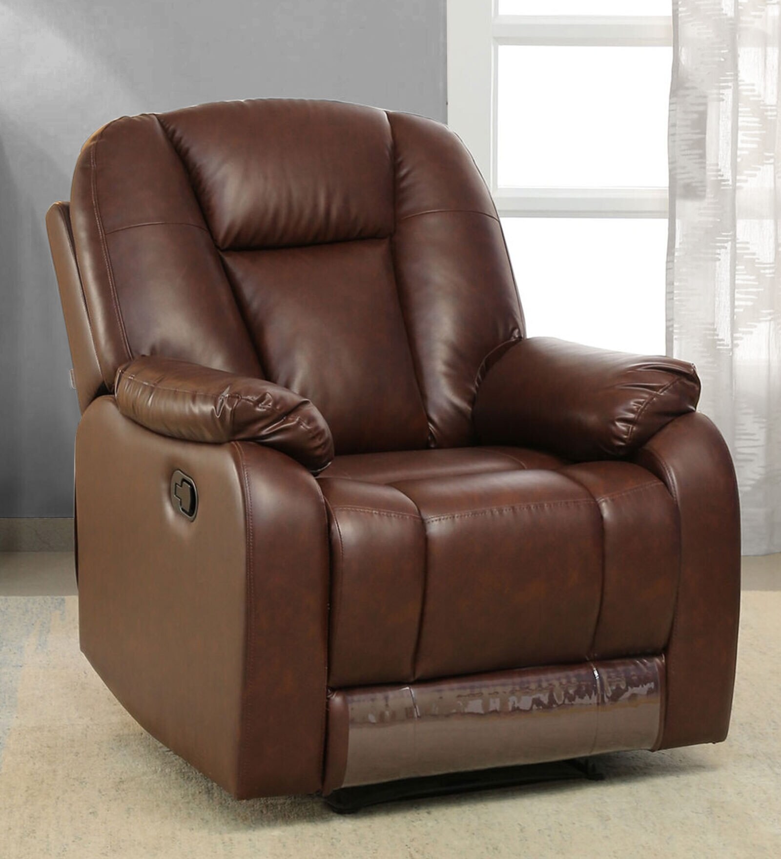 Levy Leatherette 1 Seater Manual Recliner in Brown Colour Levy Leatherette 1 Seater Manual Recliner in Brown Colour