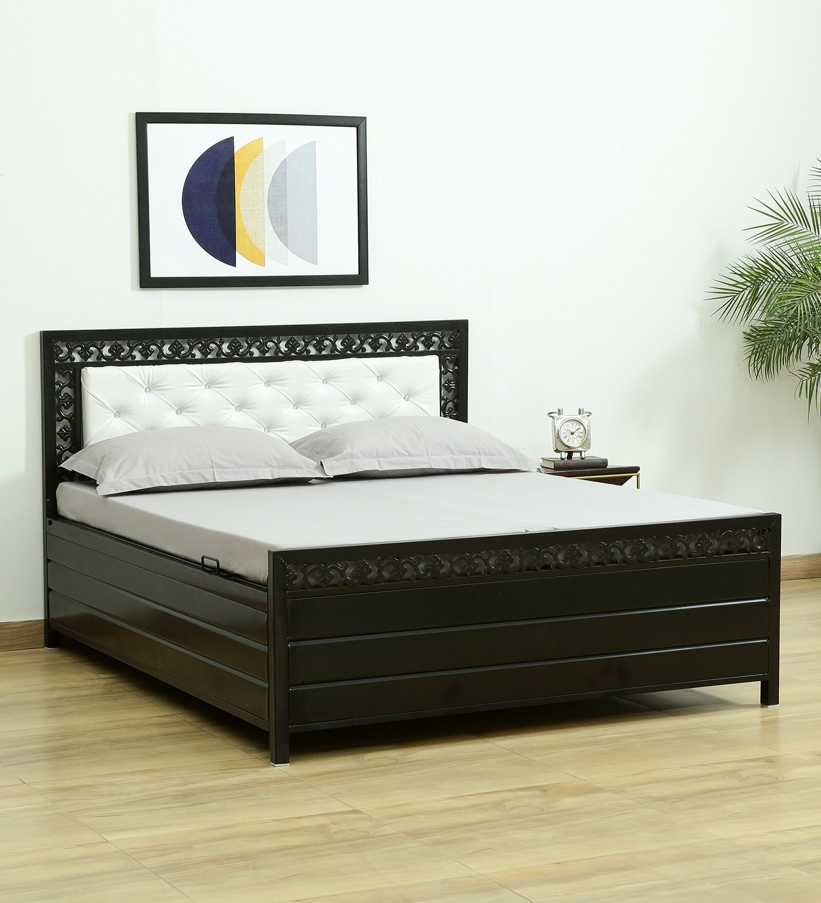 Buy Majestic Metal Queen Size Bed With Hydraulic Storage In Black