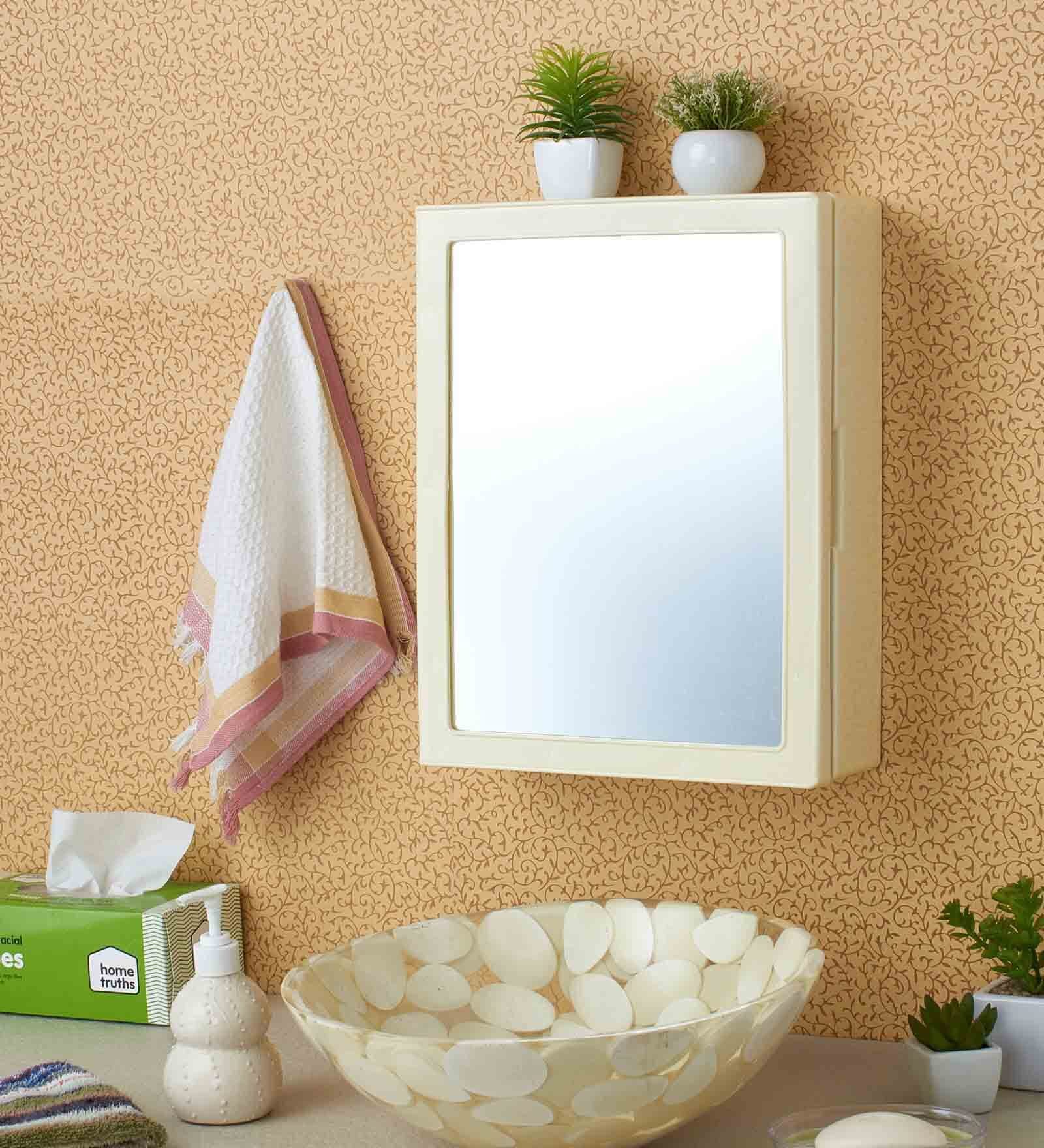 Majestic Plastic Ivory Bathroom Cabinet With Mirror