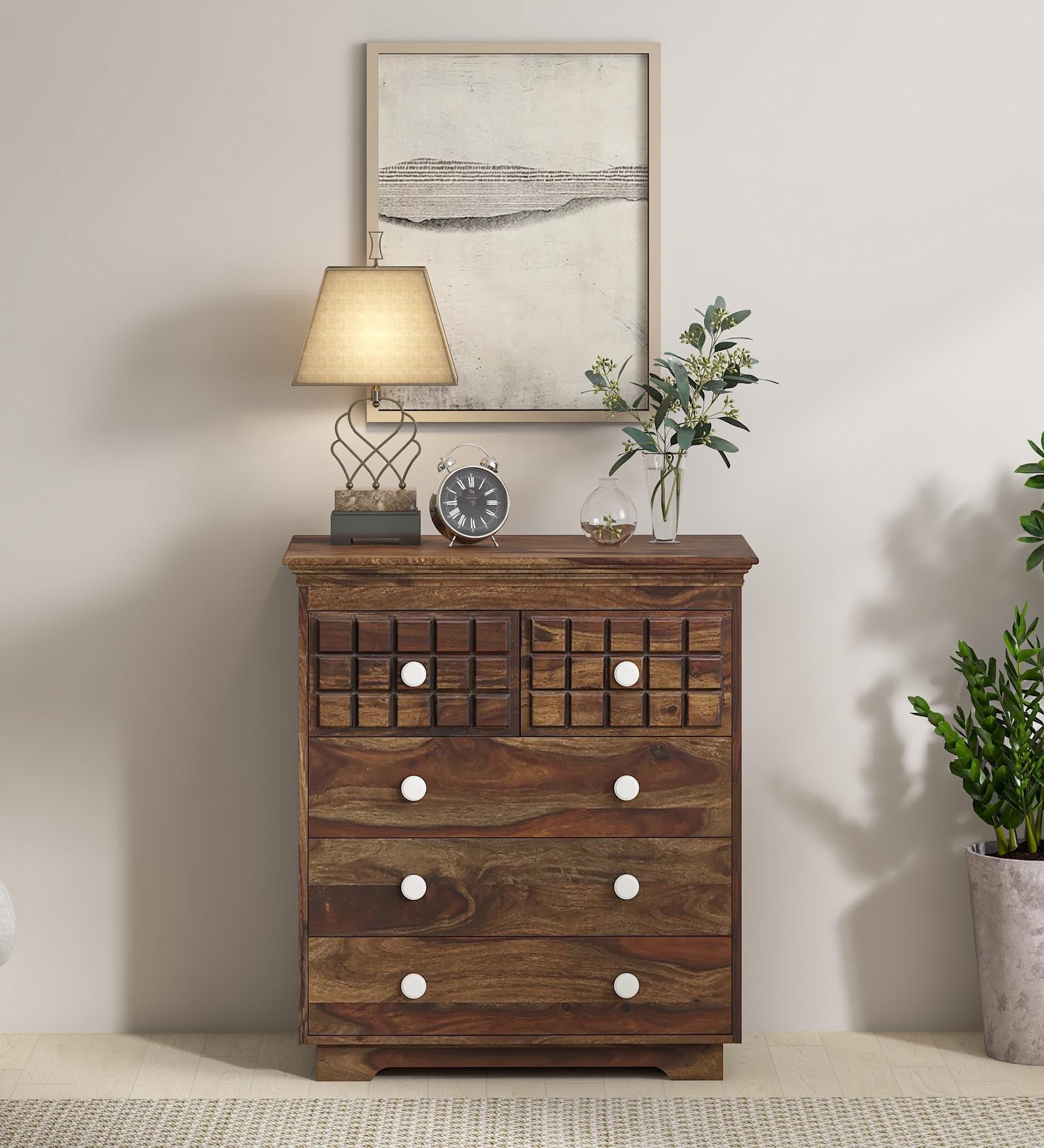 Majestica Sheesham Wood Chest Of Drawers in Scratch Resistant Provincial Teak Finish