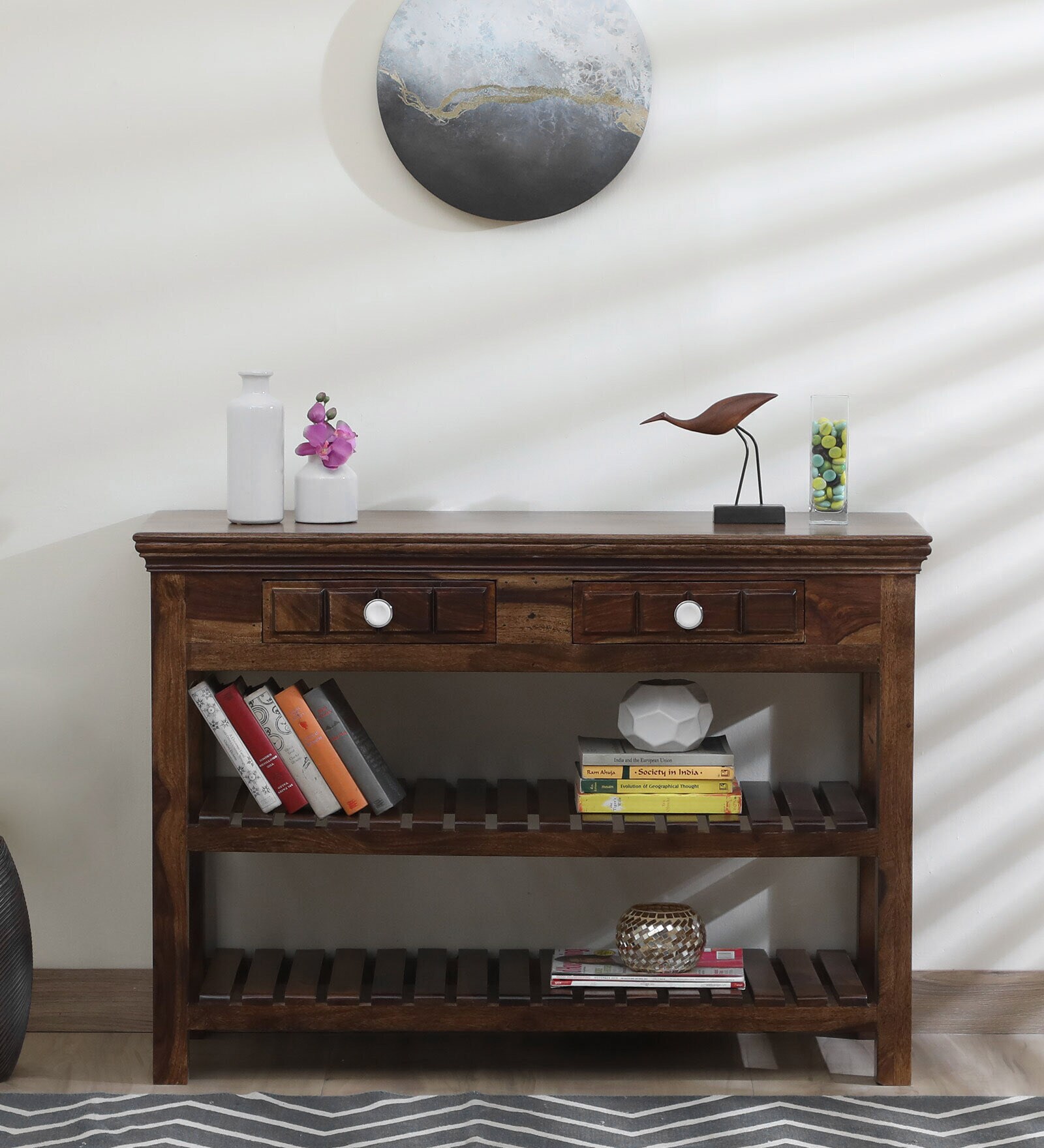 Buy Majestica Sheesham Wood Console Table In Provincial Teak Finish at