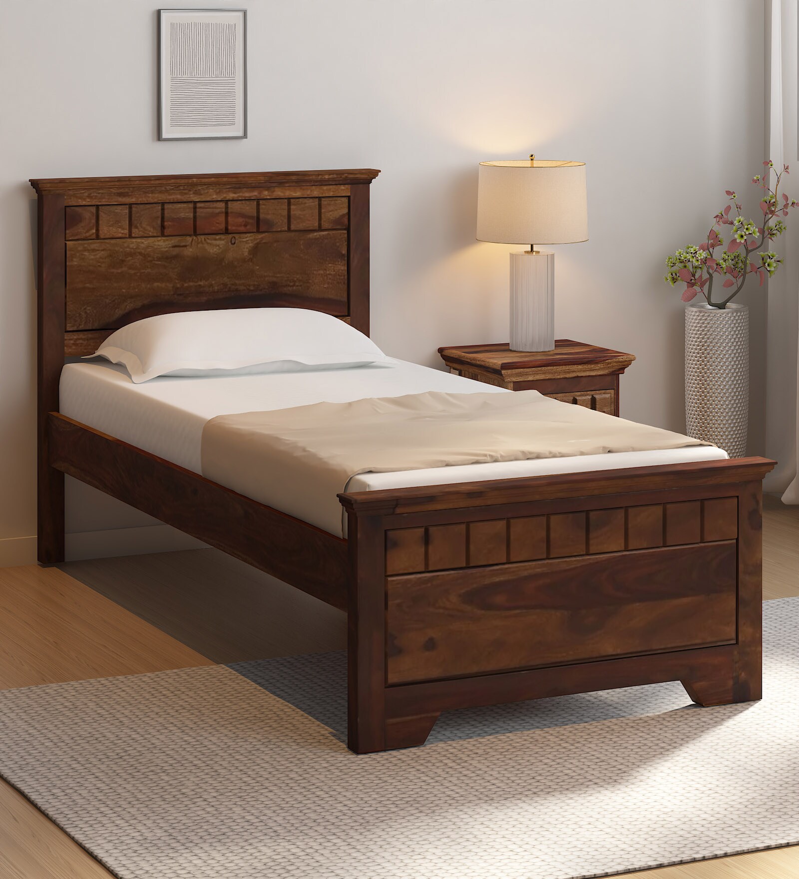 Majestica Sheesham Wood Single Bed in Scratch Resistant Provincial Teak Finish