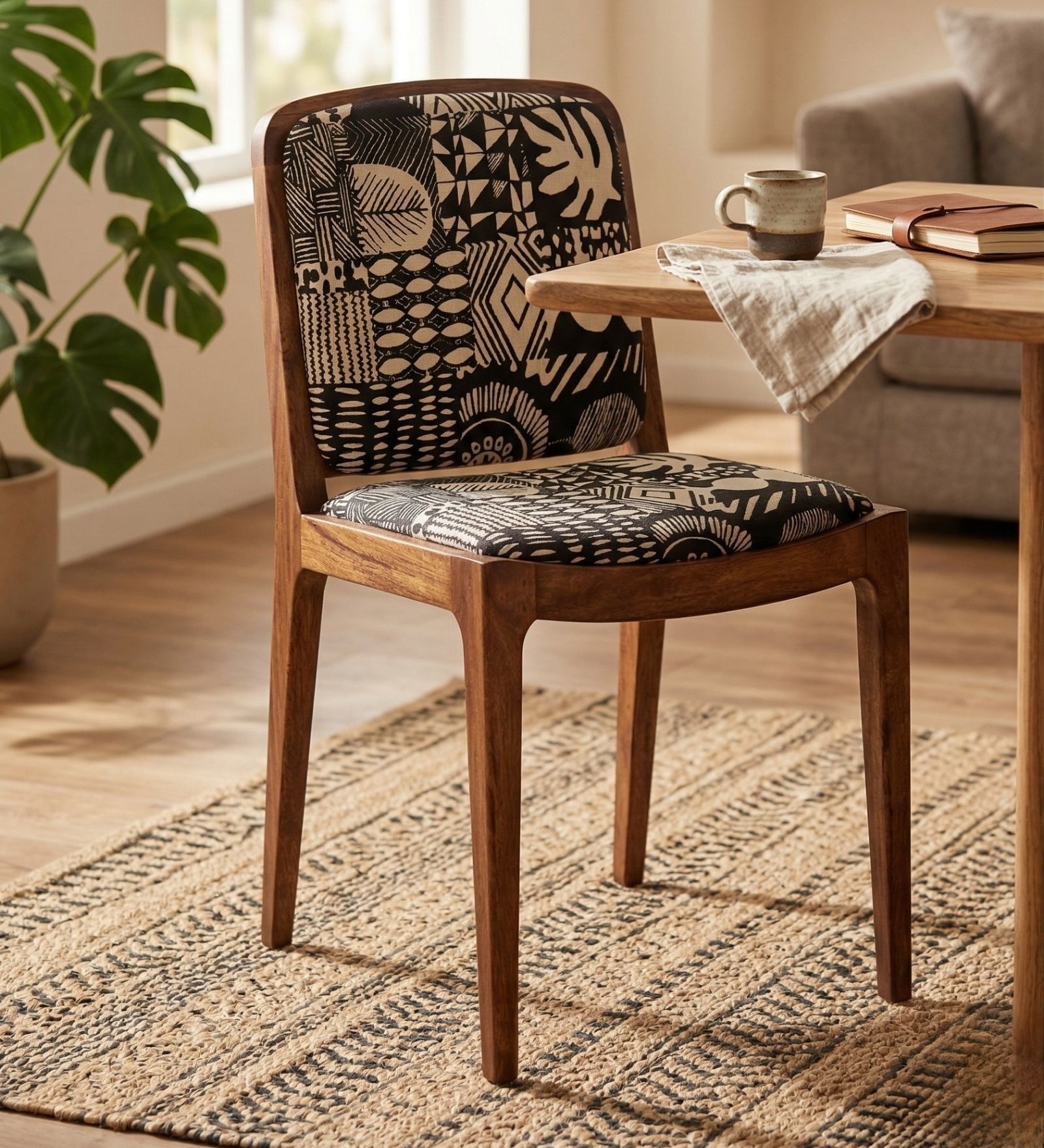 Malabar Dining Chair In Printed Black Colour