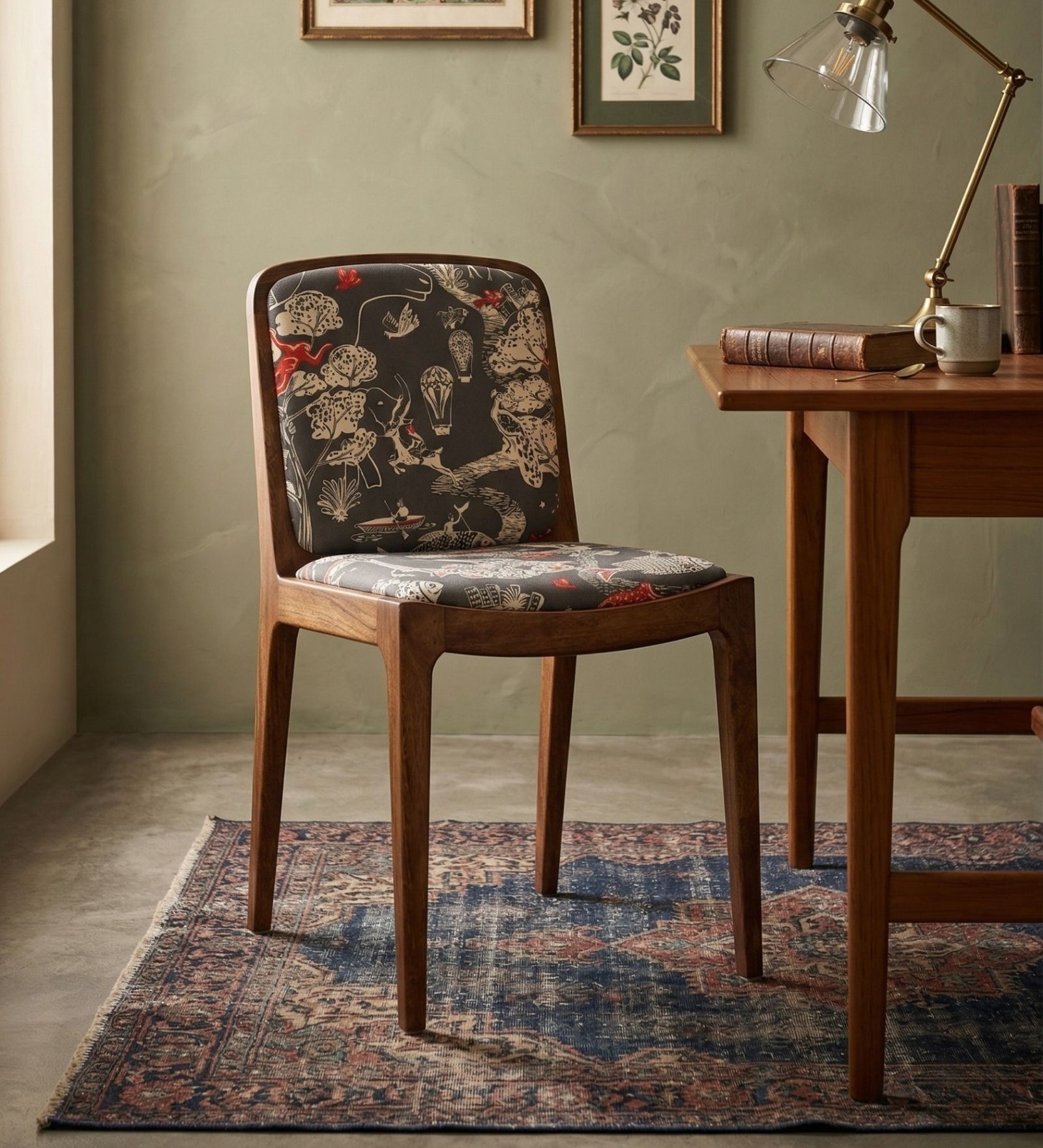 Malabar Dining Chair In Printed Black Colour