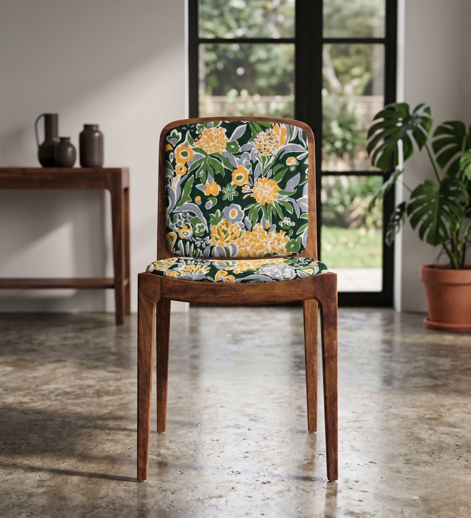 Malabar Dining Chair In Printed Green Colour