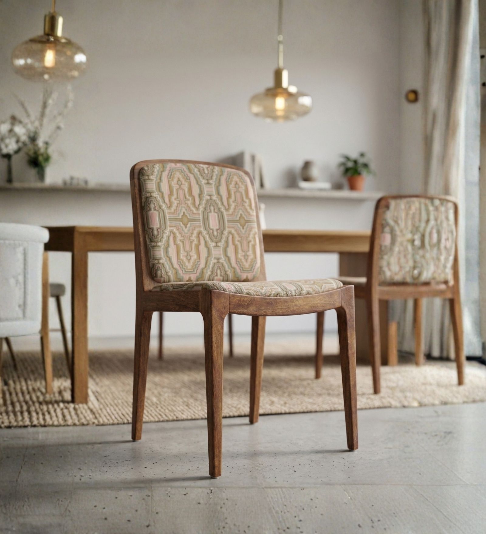 Malabar Dining Chair In Printed Nuetral Colour